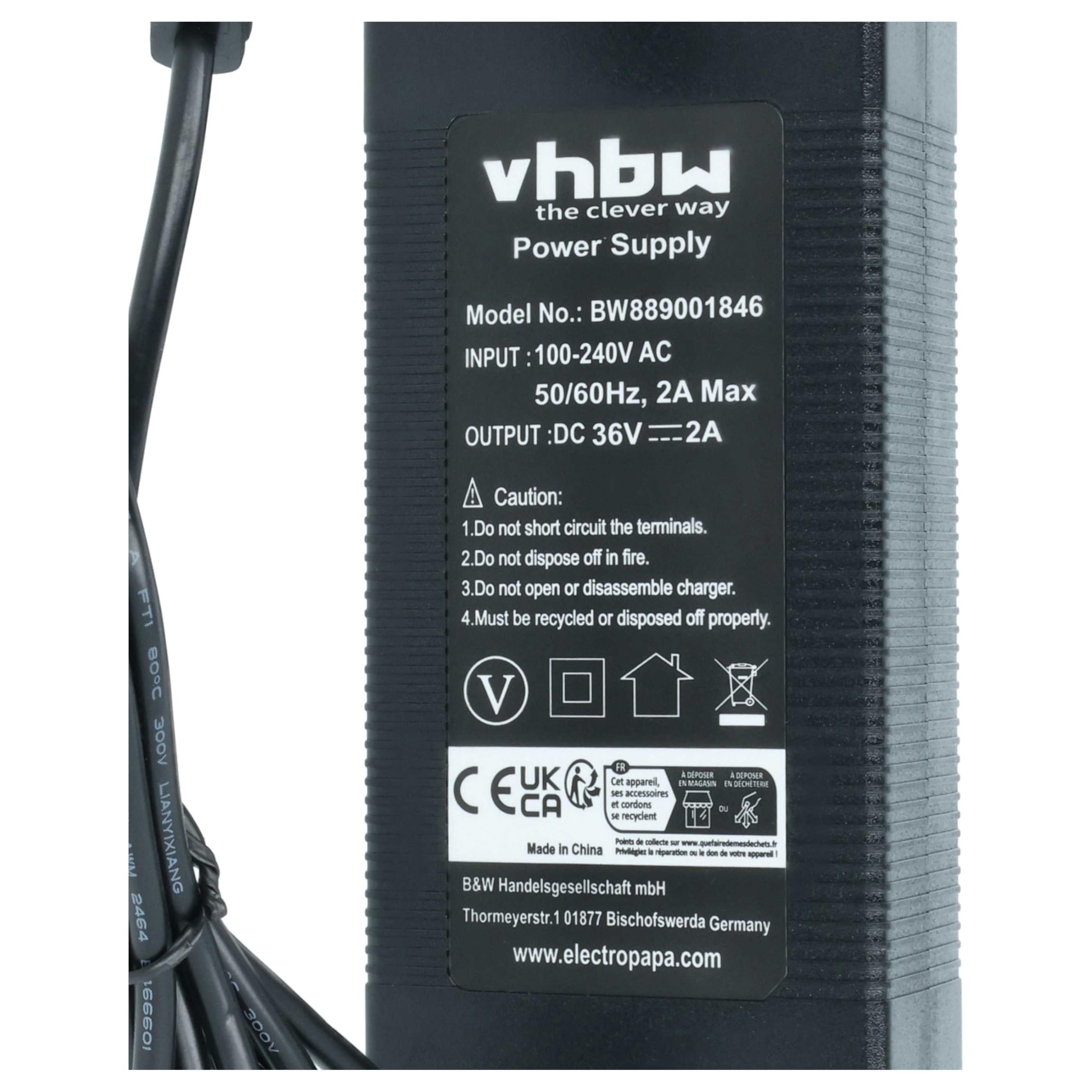 vhbw Caricabatterie per Bosch PowerPack 400 36V 2A 72W