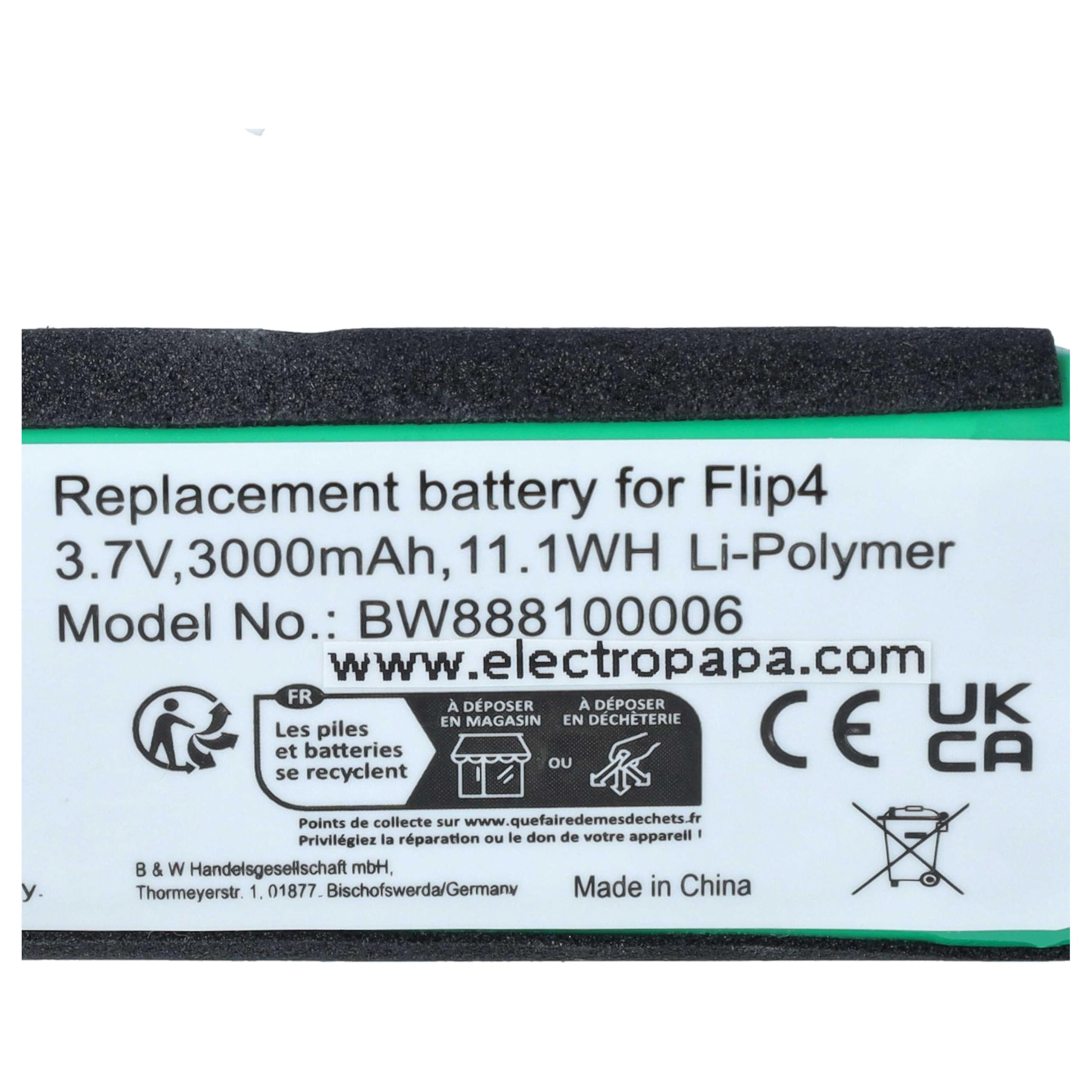 vhbw Batteria 3000mAh per JBL Flip 4 cassa Bluetooth Li-Poly