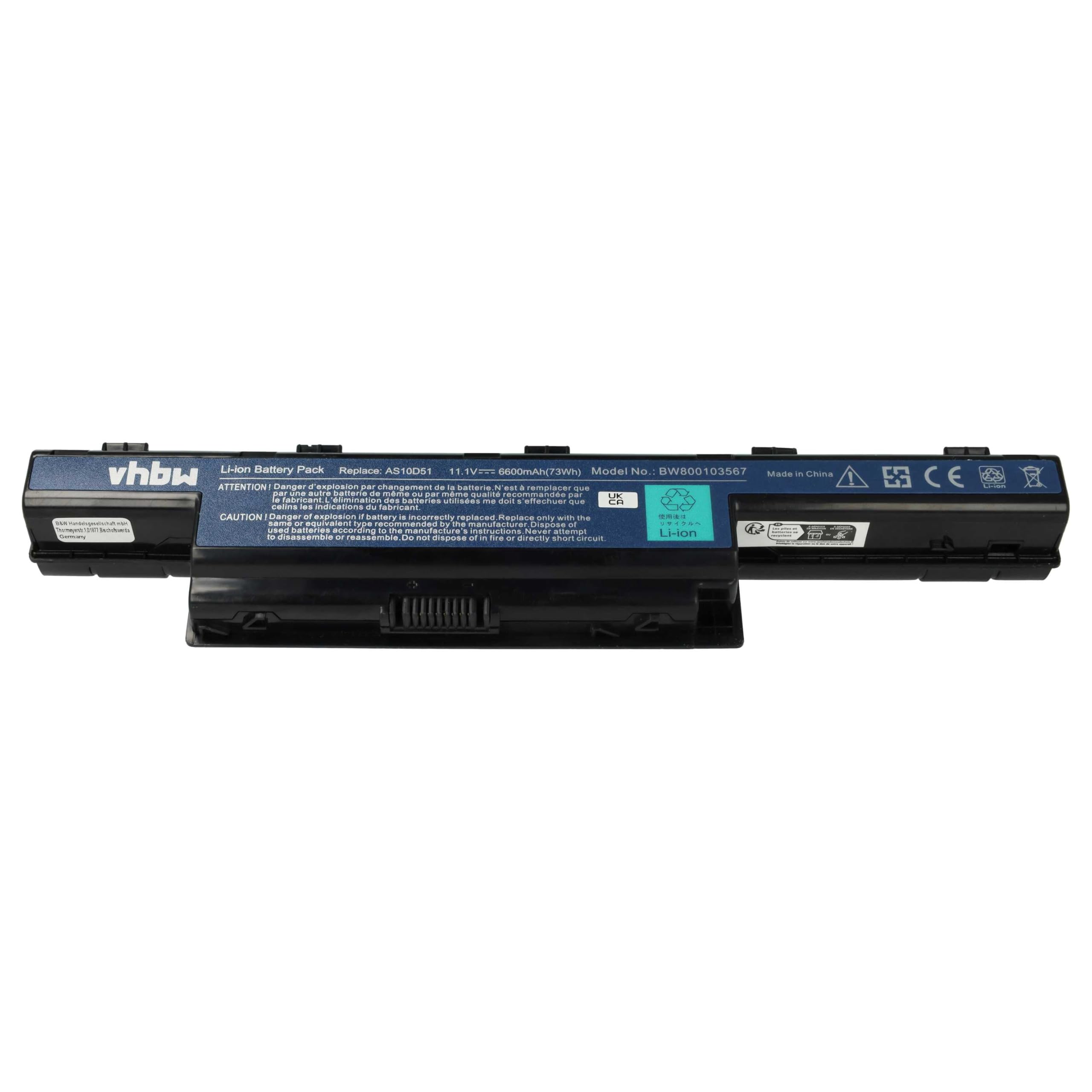 vhbw Batteria notebook AS10D31 6600mAh per Acer TravelMate