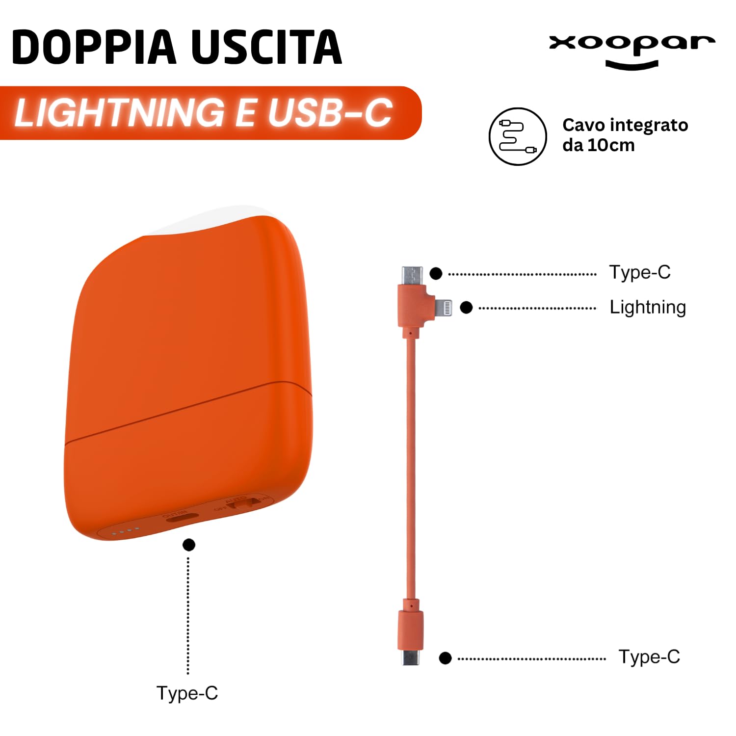 Xoopar Ice Power Bank 5000 mAh Arancione con Luce