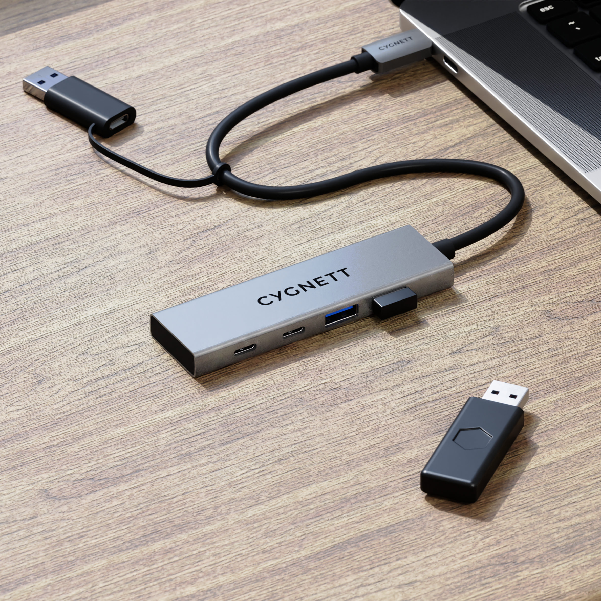 Cygnett Hub USB-C 4 in 1 USB-A USB-C alluminio