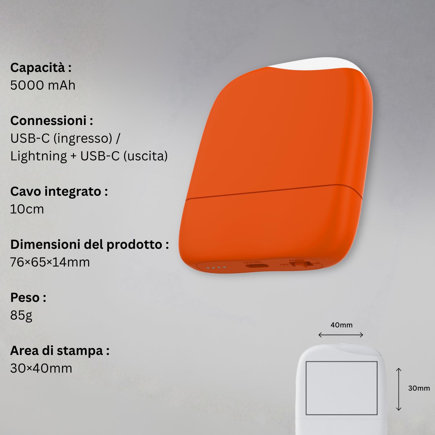 Xoopar Ice Power Bank 5000 mAh Arancione con Luce