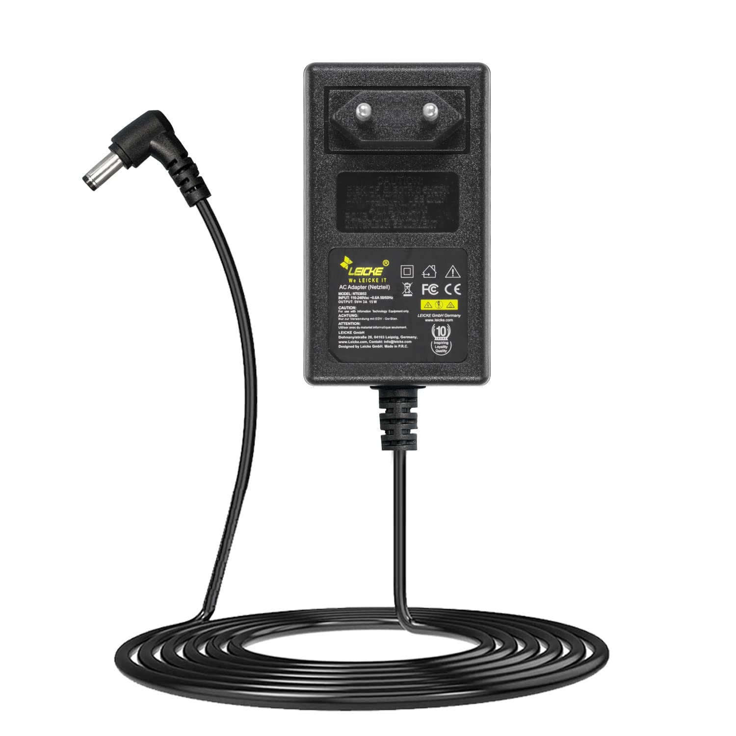 Leicke Alimentatore Universale 5V 3A 15W 5,5x2,5 mm da Muro