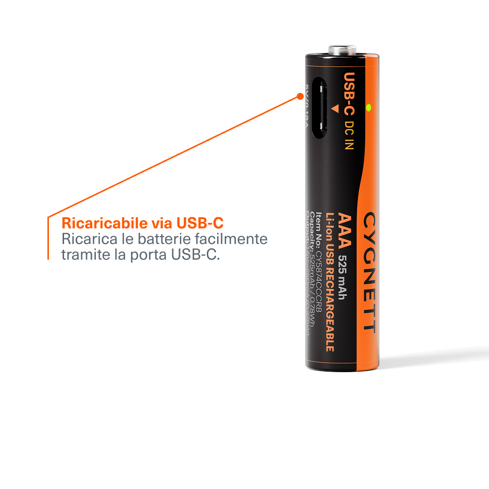 Cygnett Batterie Ricaricabili AAA USB-C 4 Pezzi 1,5V