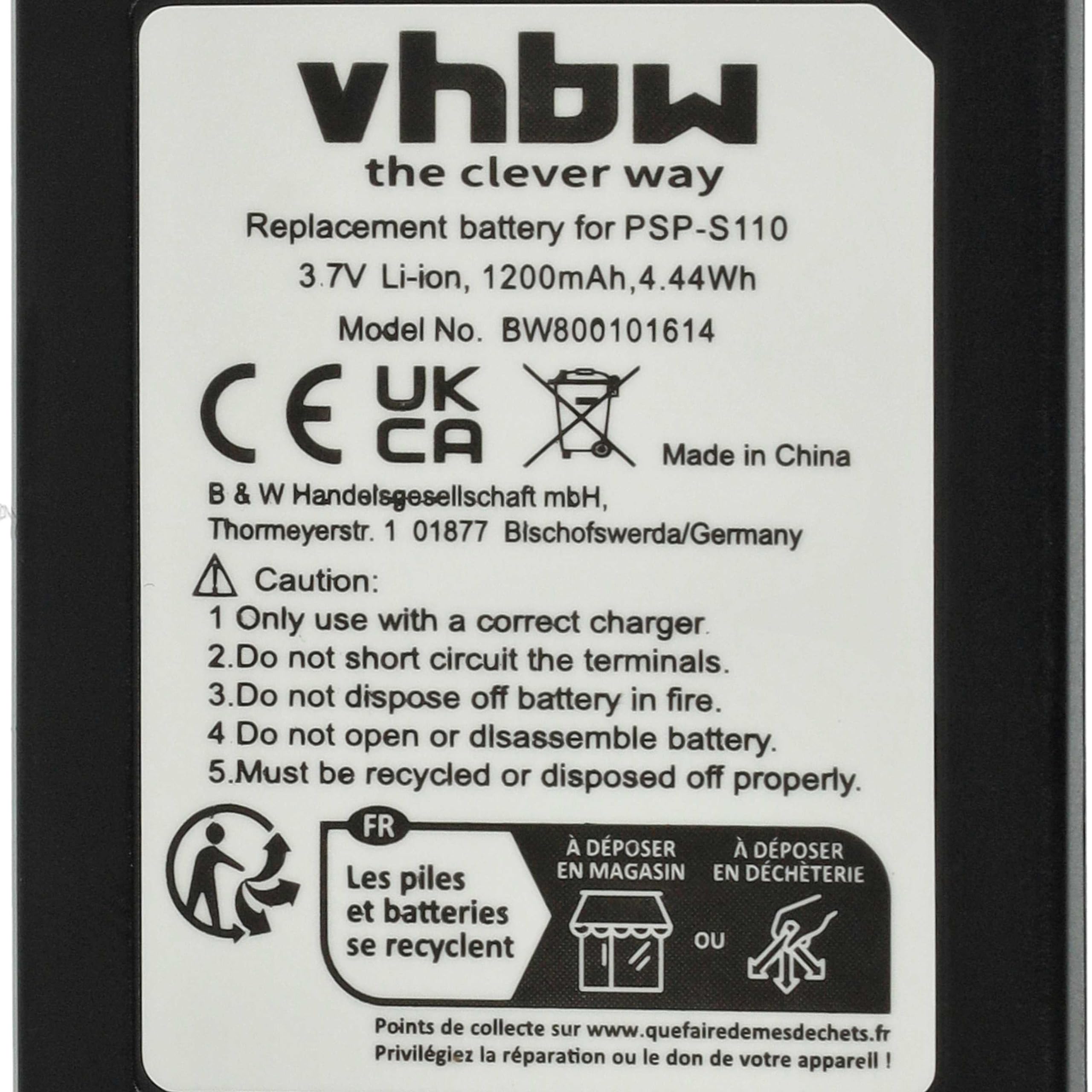 vhbw PSP-S110 batteria console PSP-2000 1200mAh 1 pezzo