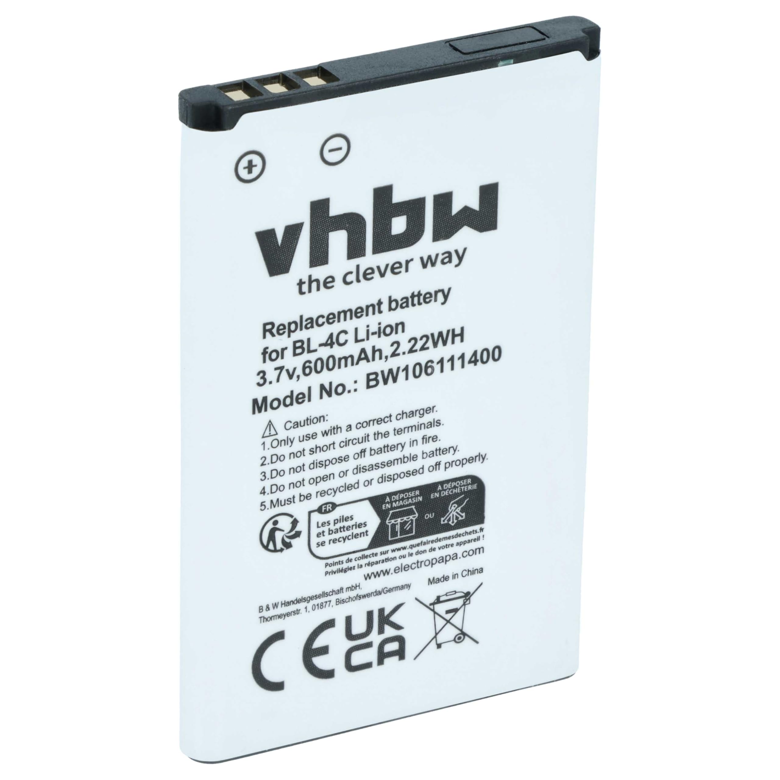 vhbw Batteria Smartphone 600mAh 3.7V Li-Ion 1 Pezzo