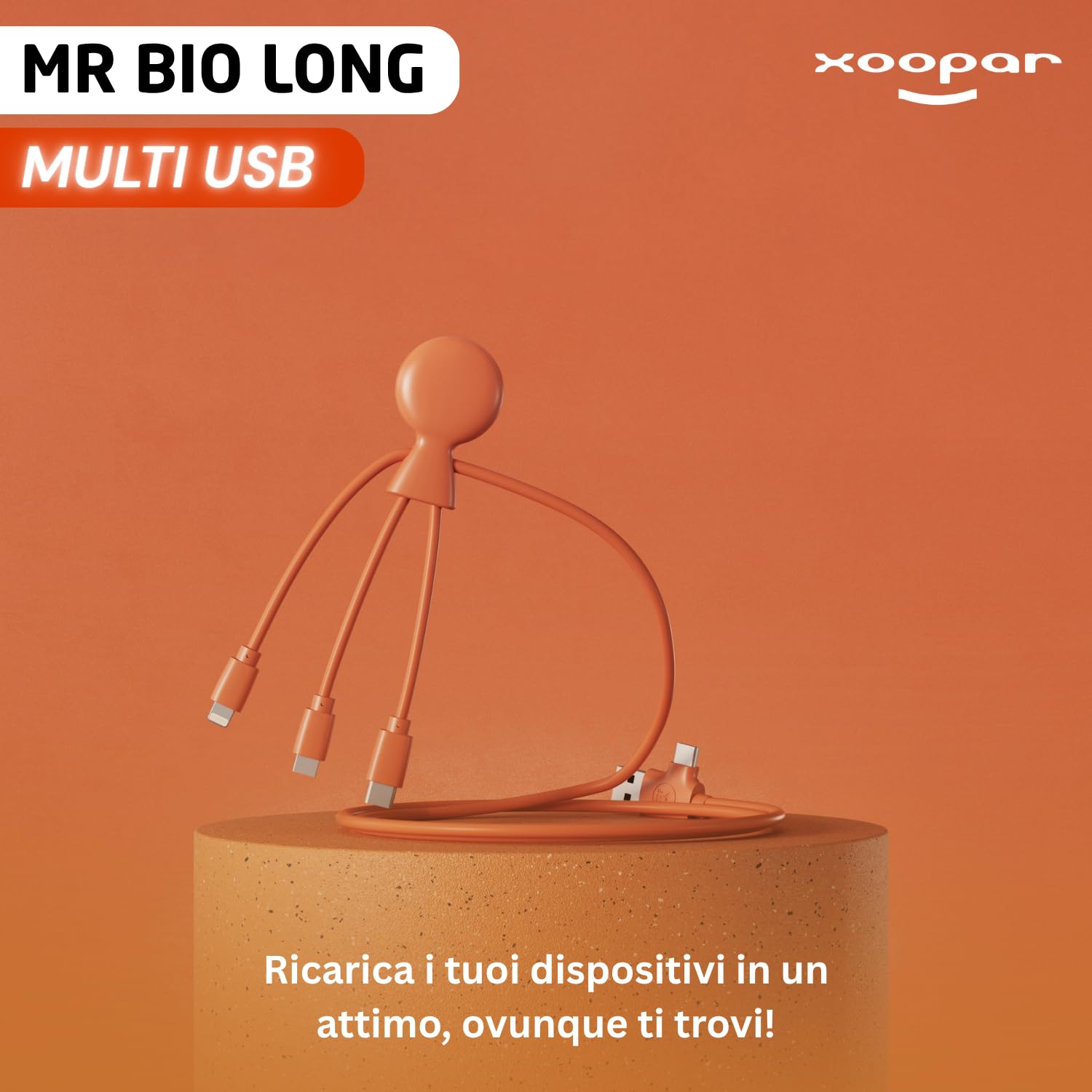 Xoopar Mr Bio Long cavo USB 4 in 1 1m arancione riciclato