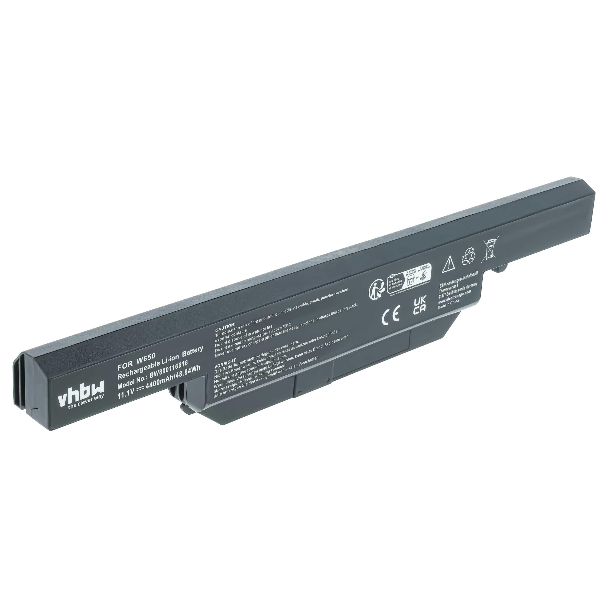 vhbw Batteria Li-Ion 4400mAh 11,1V per Clevo W650 W650BAT-6