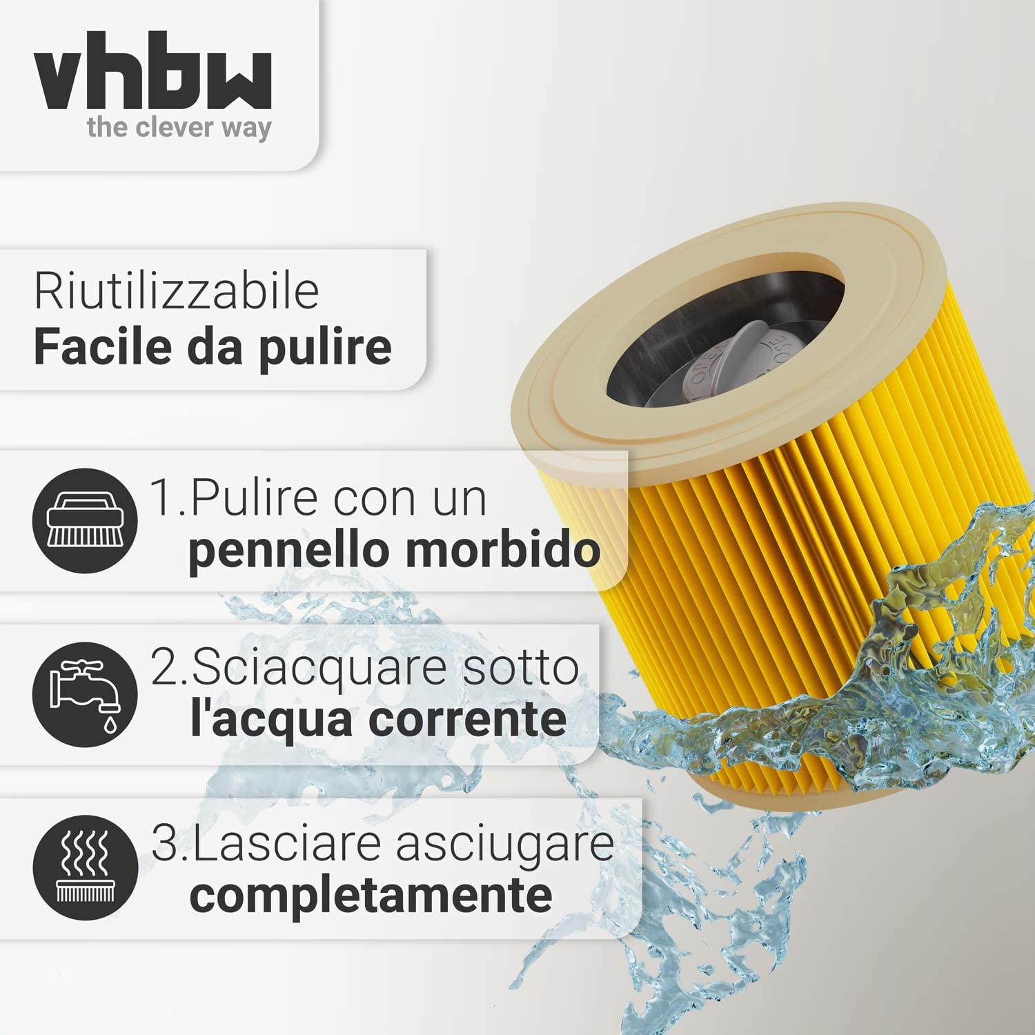 vhbw Filtro pieghe piatte Kärcher WD 3.200 aspirapolvere giallo F9