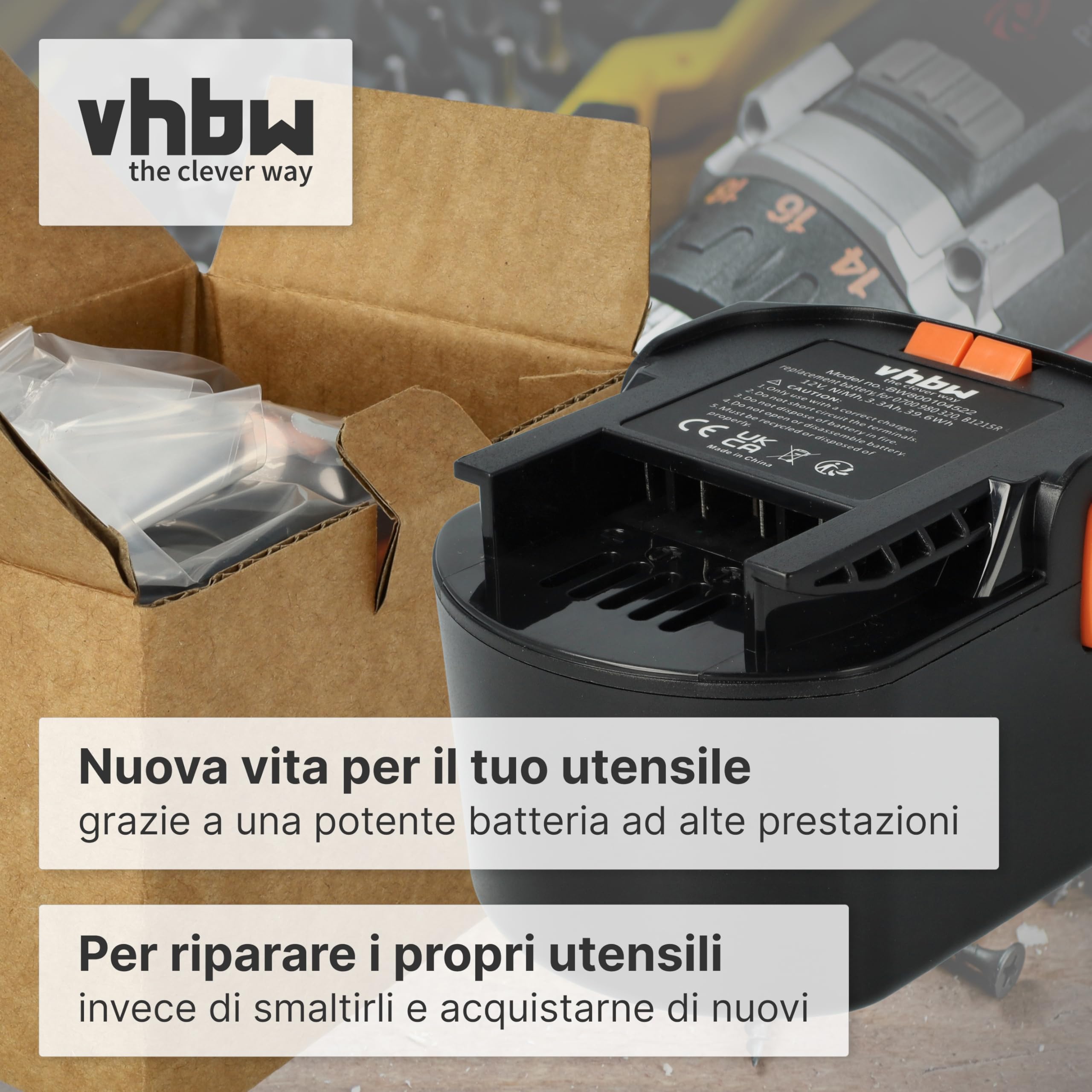 vhbw B1215R batteria utensili AEG BSB 12 STX NiMH 3300mAh 12V