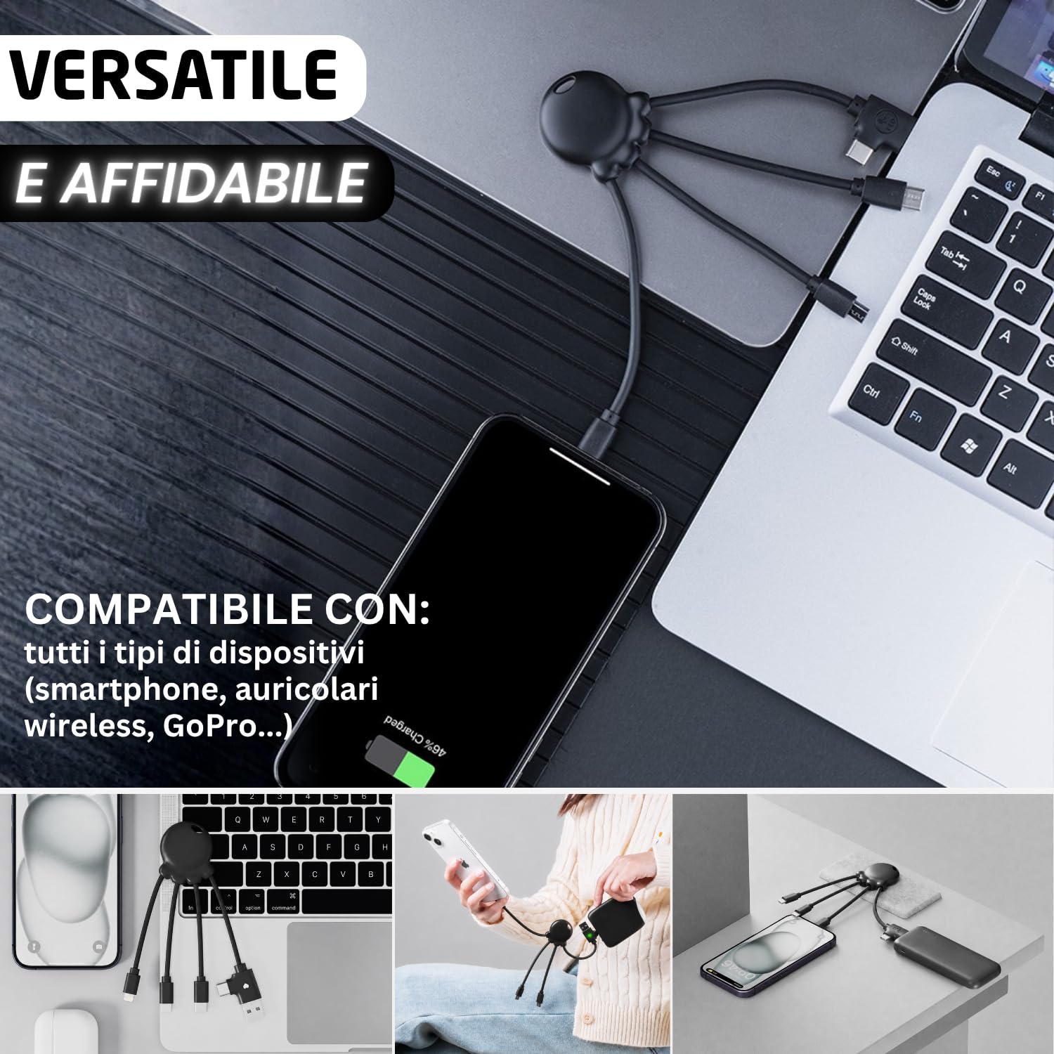Xoopar Octopus Cavo Multi USB 4in1 plastica oceano nero