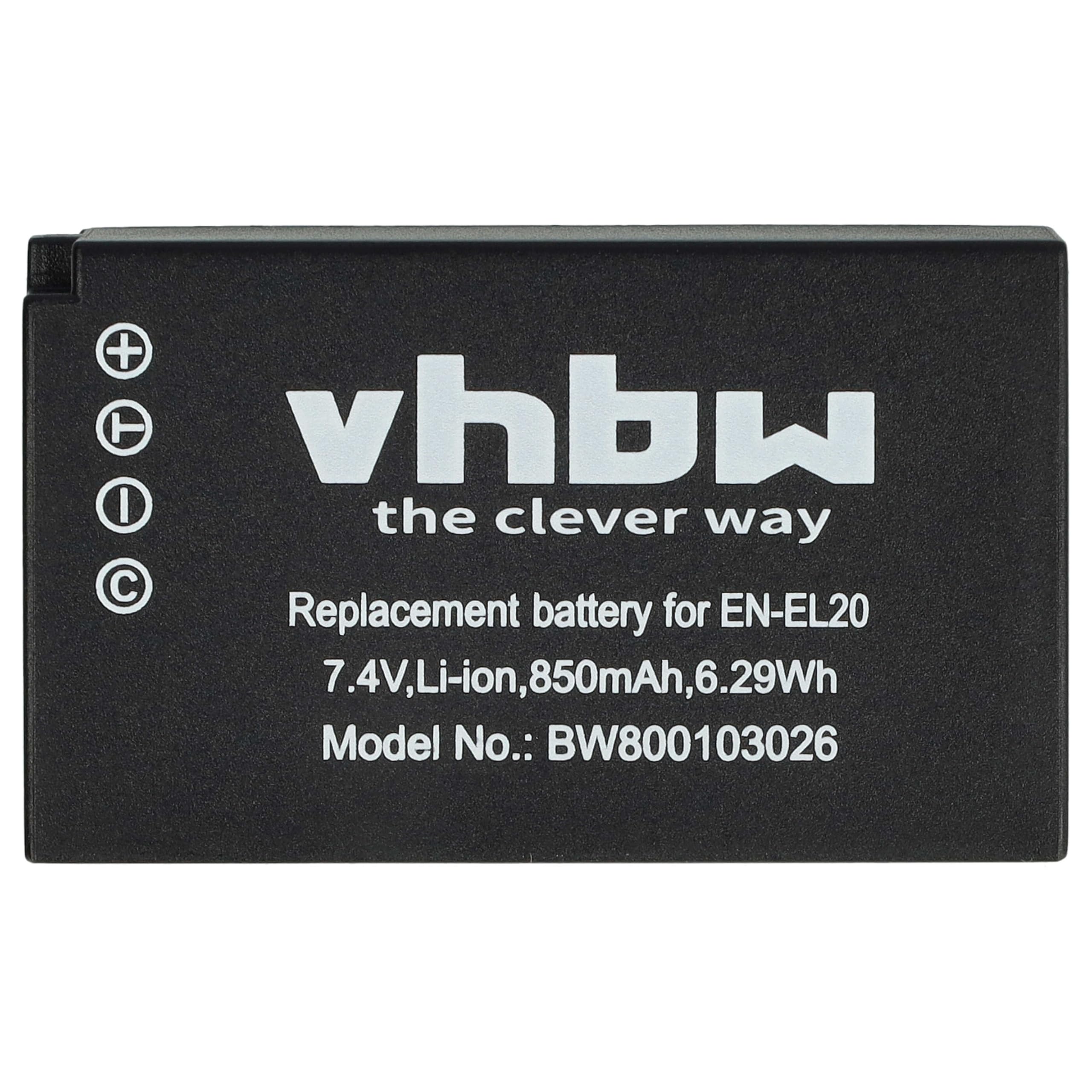vhbw Batteria fotocamera Nikon EN-EL20 850mAh Li-Ion
