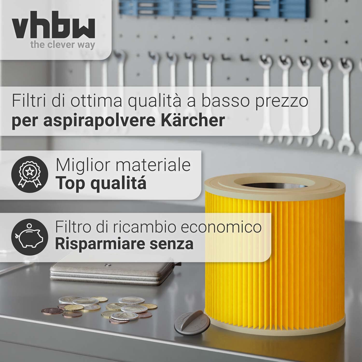 vhbw Filtro pieghe piatte Kärcher WD 3.200 aspirapolvere giallo F9