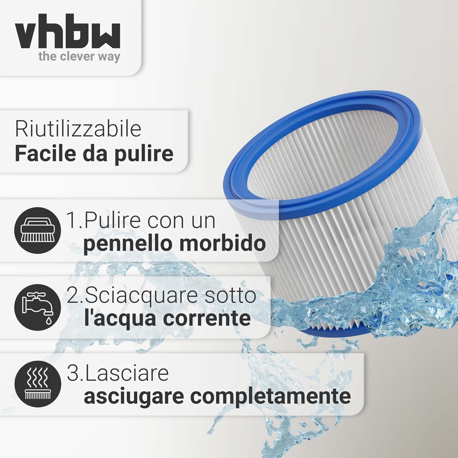 vhbw Filtro Rotondo 107402338 per Nilfisk Aero Blu