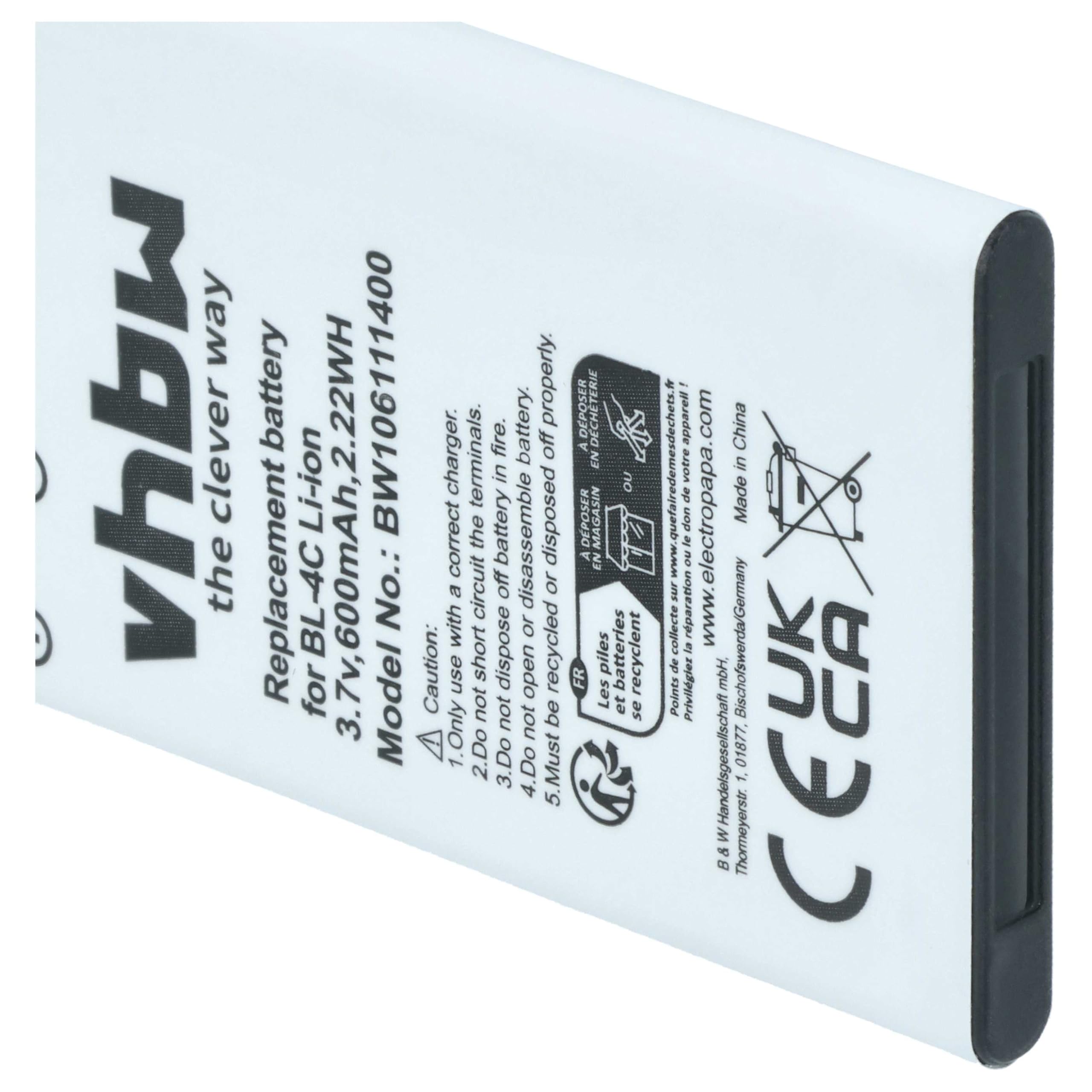 vhbw Batteria Smartphone 600mAh 3.7V Li-Ion 1 Pezzo