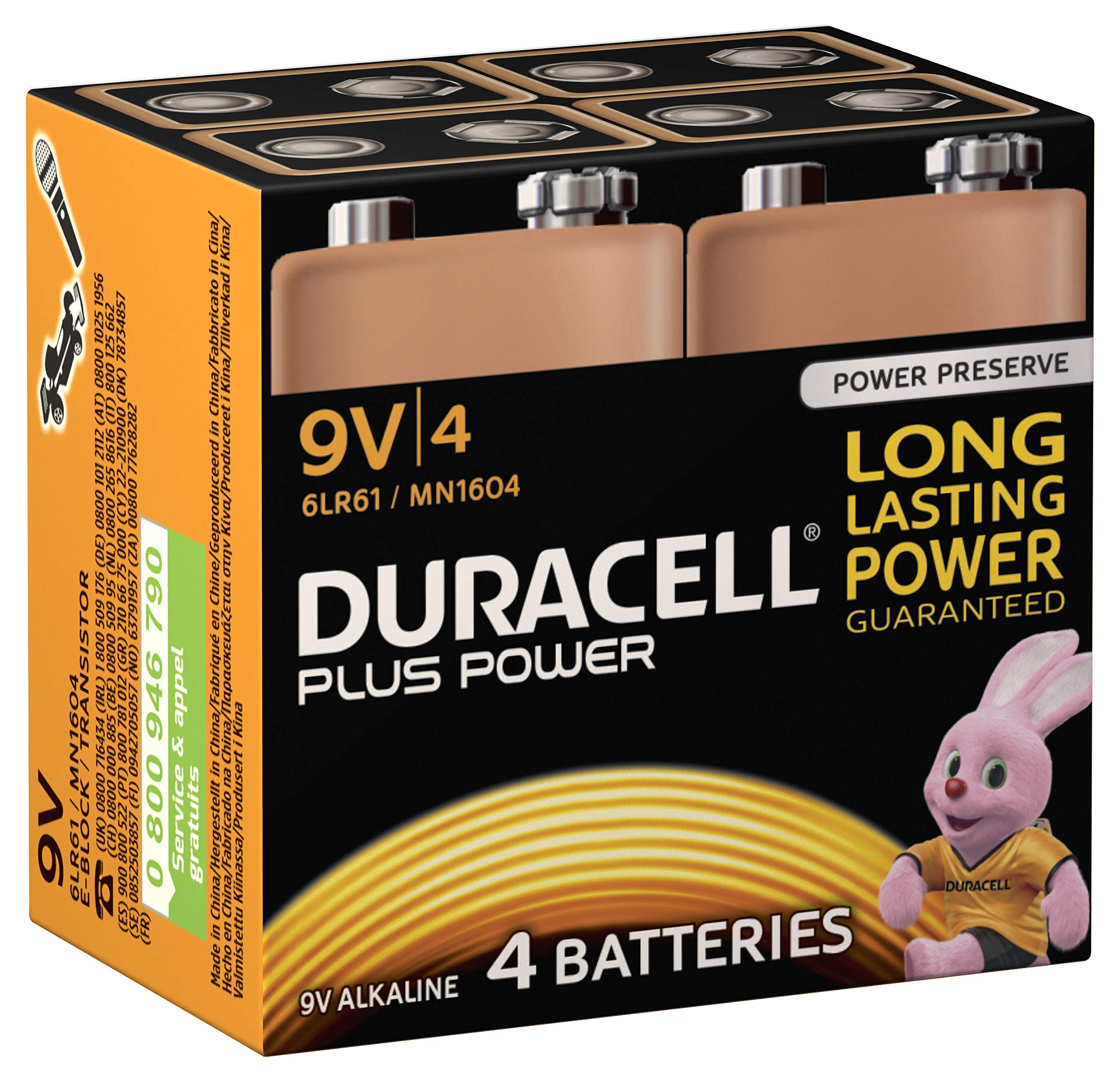 Duracell Plus Power Batteria Alcalina 9V confezione da 4