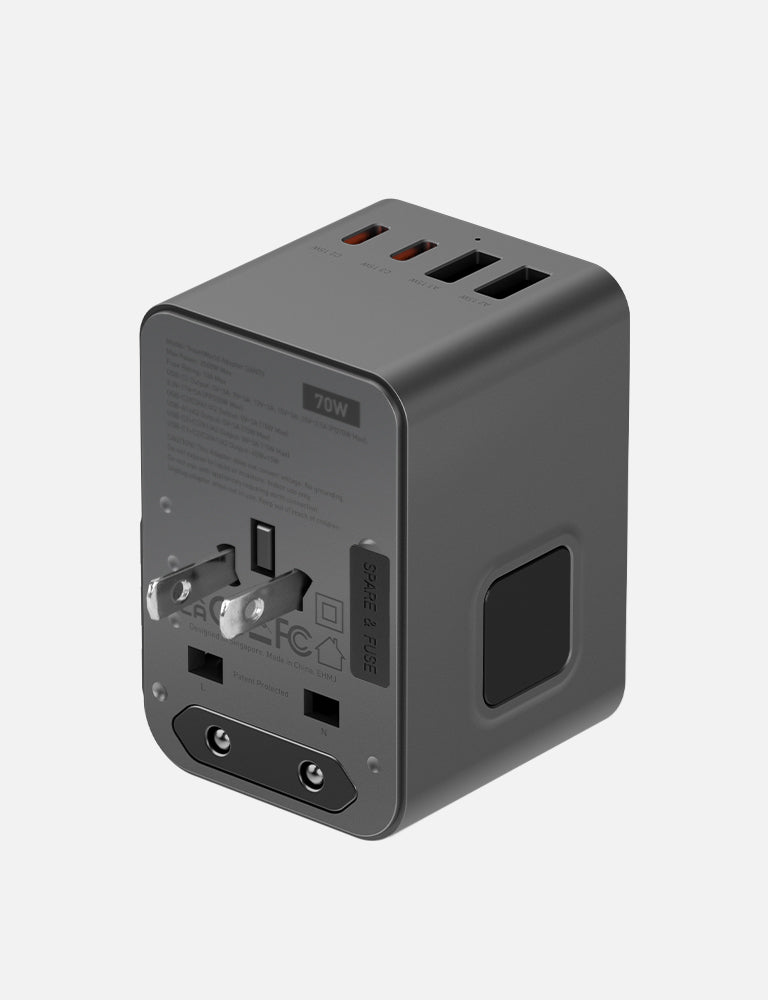 Energea TravelWorld Adapter GaN70 adattatore viaggio 70W Gunmetal