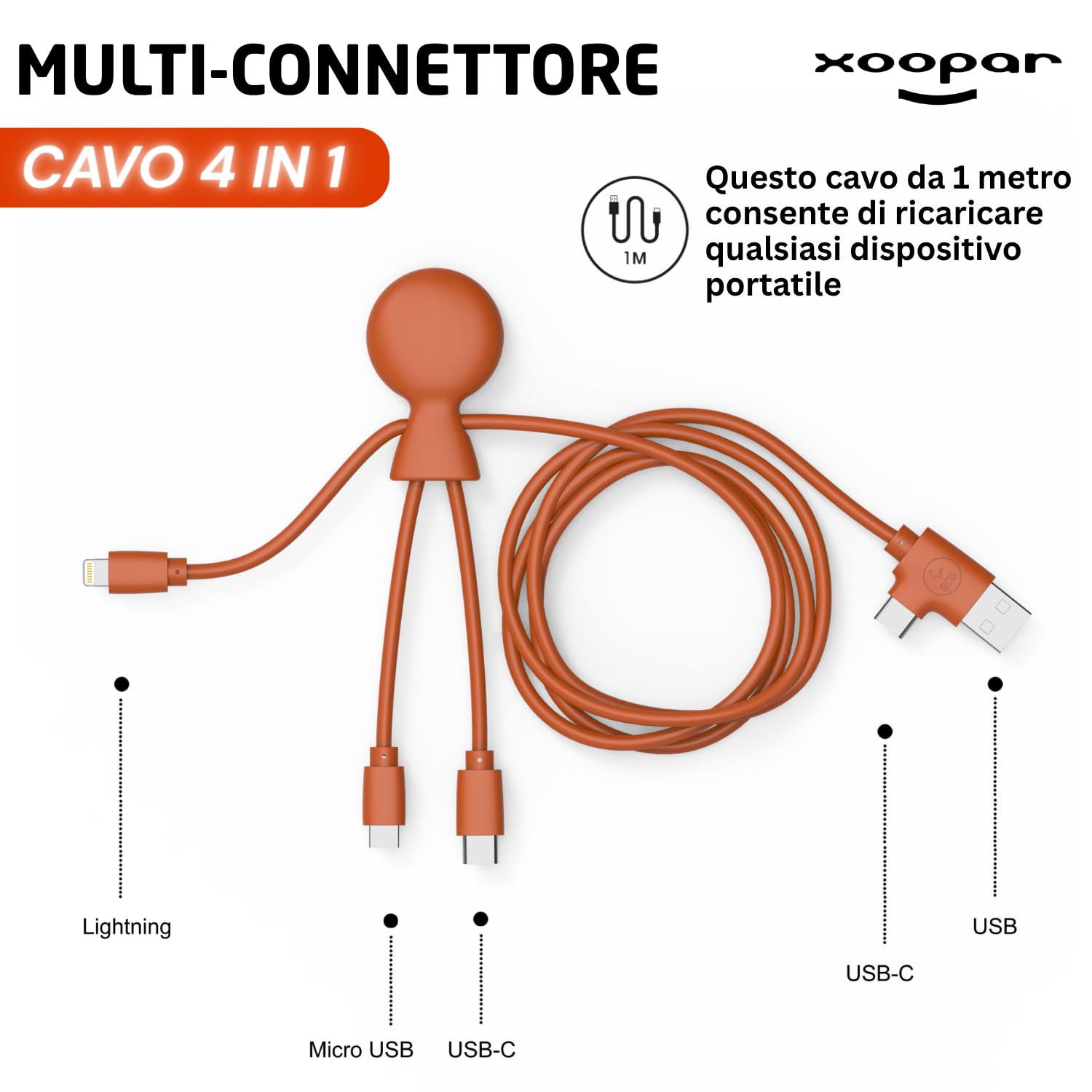 Xoopar Mr Bio Long cavo USB 4 in 1 1m arancione riciclato