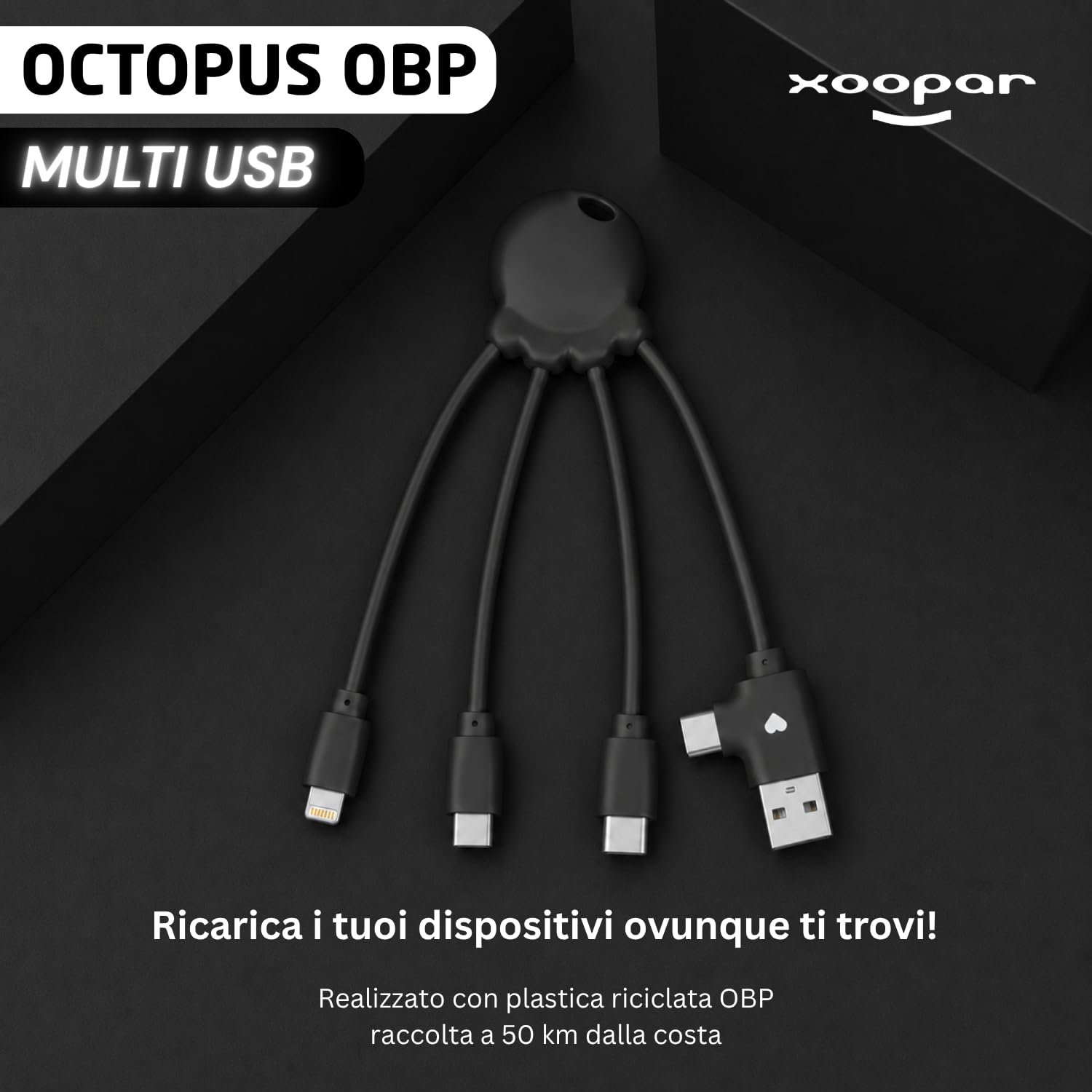 Xoopar Octopus Cavo Multi USB 4in1 plastica oceano nero