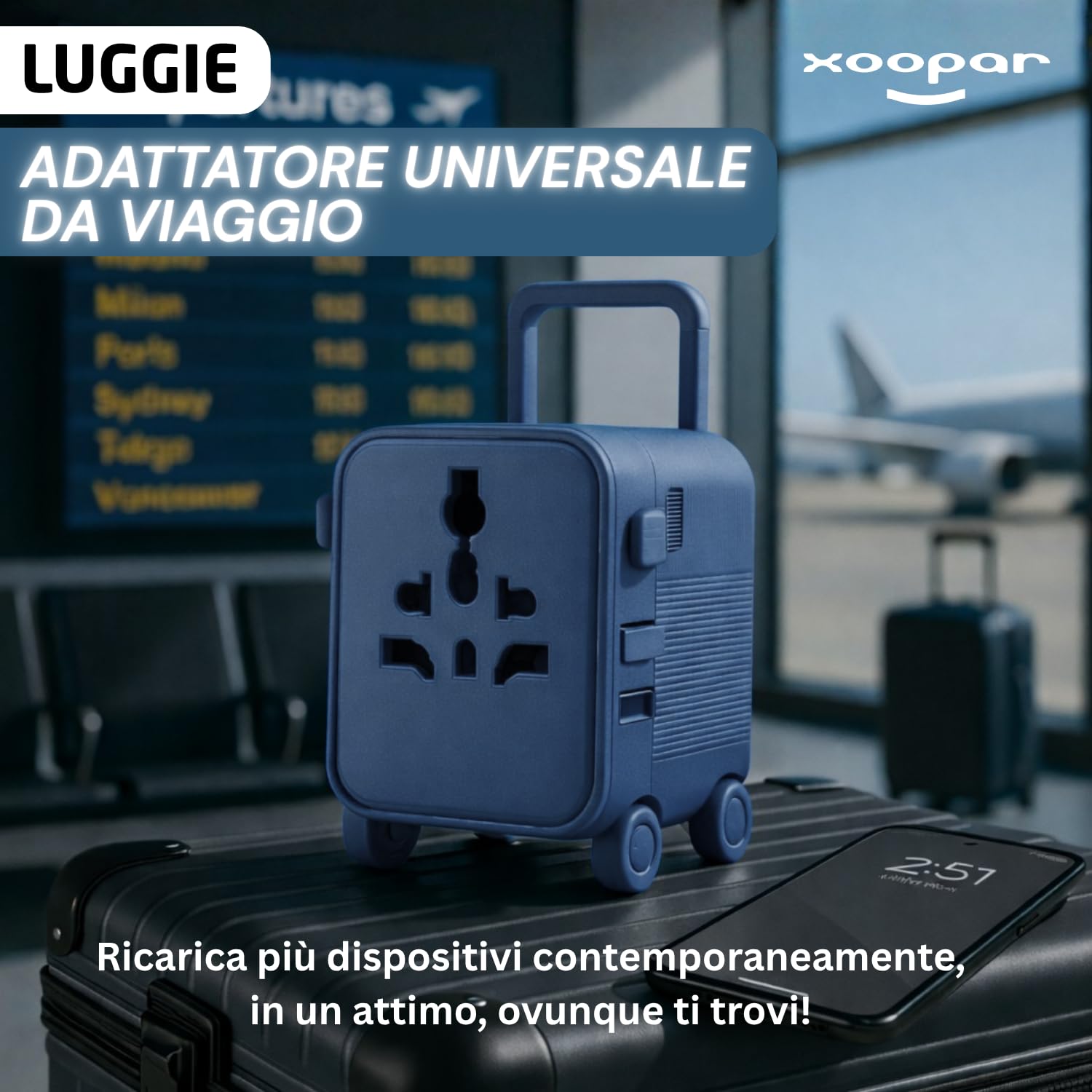 Xoopar Luggie adattatore viaggio universale blu USB-C 150 paesi