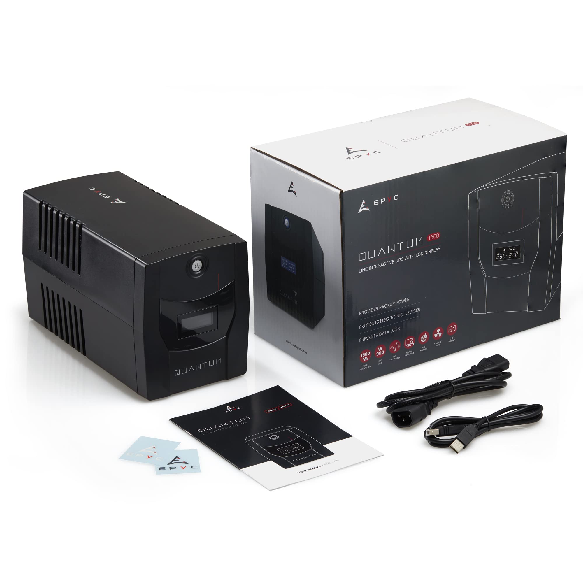 EPYC Quantum 1500VA 900W Gruppo di Continuità UPS 5 Prese LCD