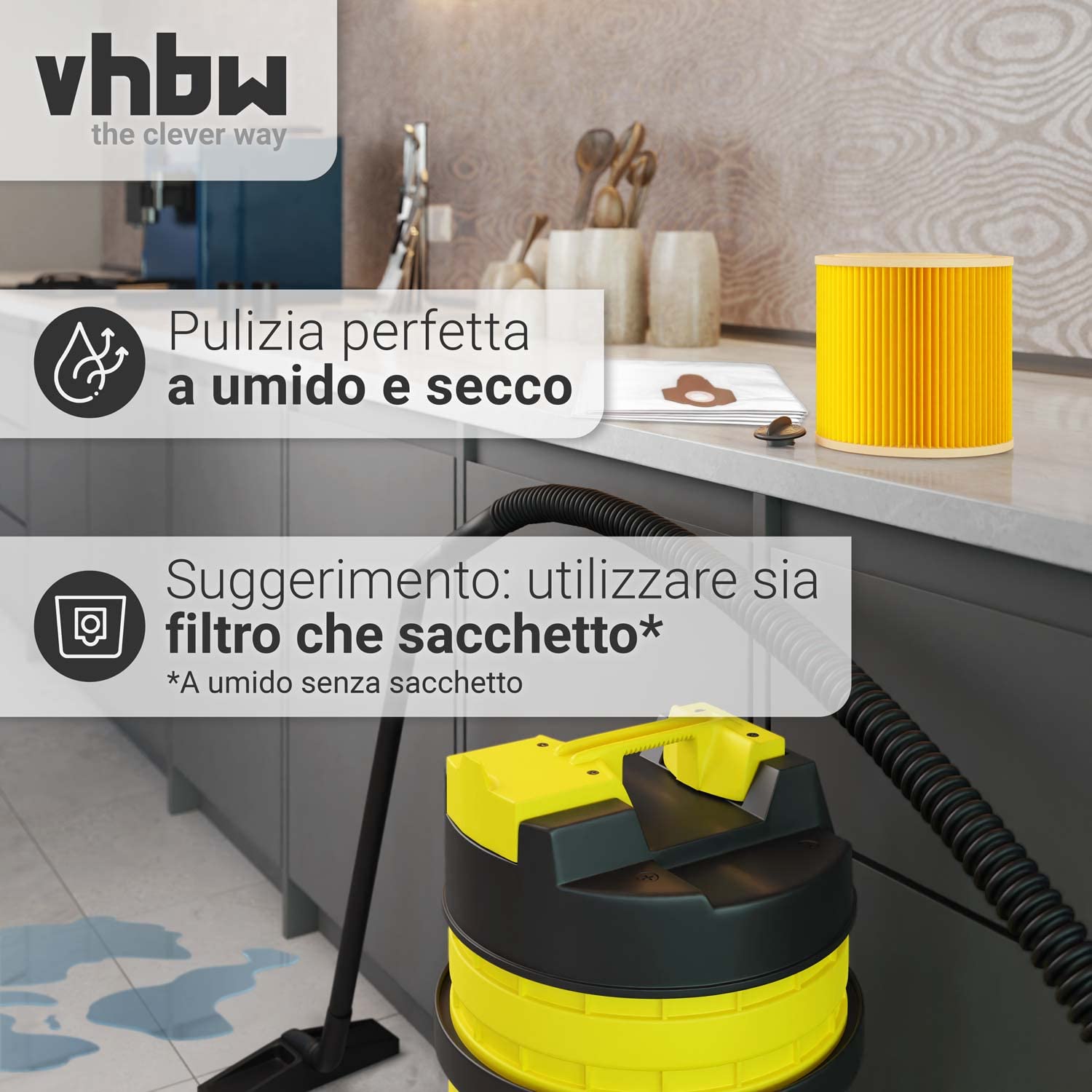 vhbw Filtro pieghe piatte Kärcher WD 3.200 aspirapolvere giallo F9