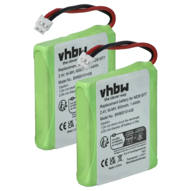 vhbw 600mAh 2,4V batterie cordless 2 pezzi per Medion
