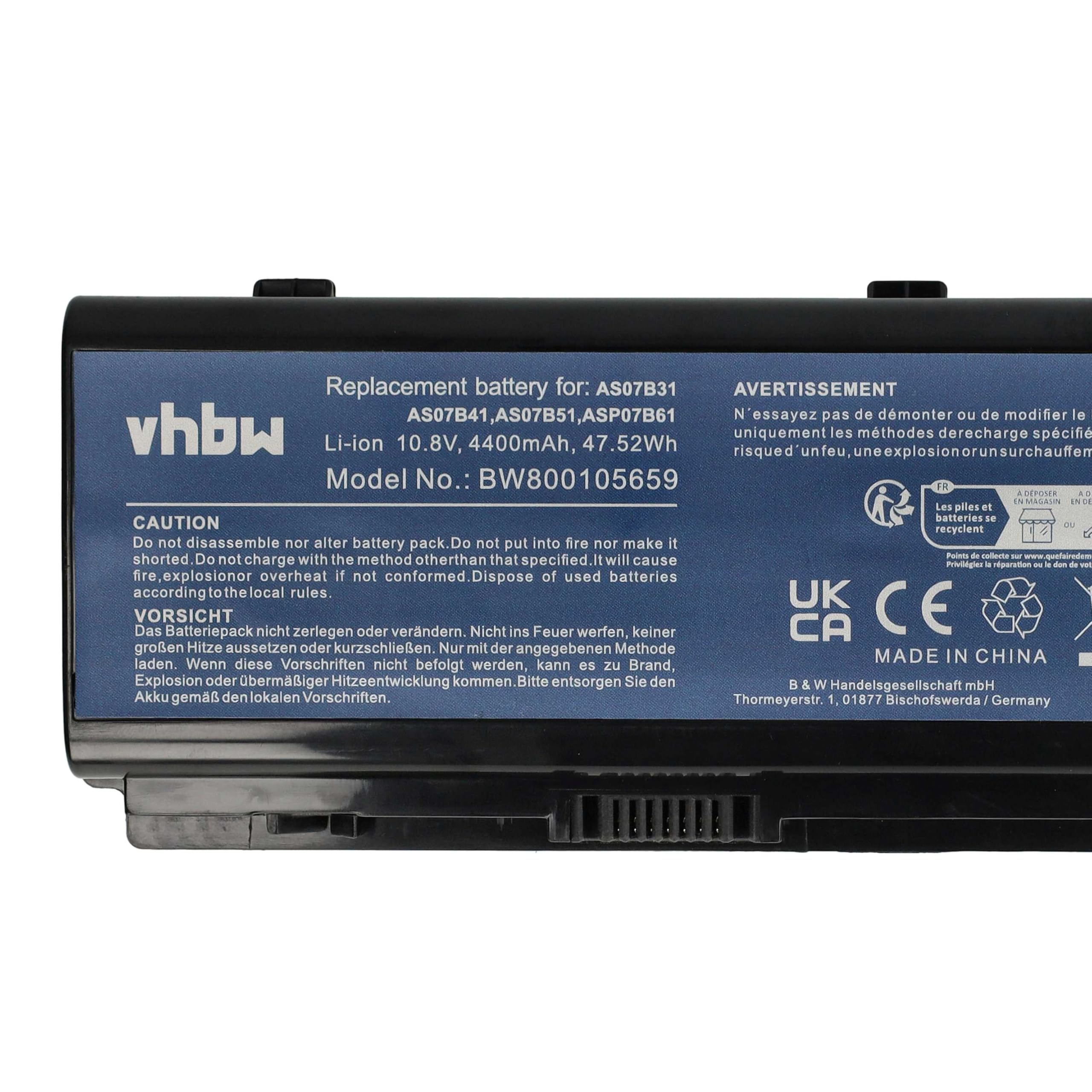 vhbw Batteria Notebook AS07B32 4400mAh per Acer Aspire