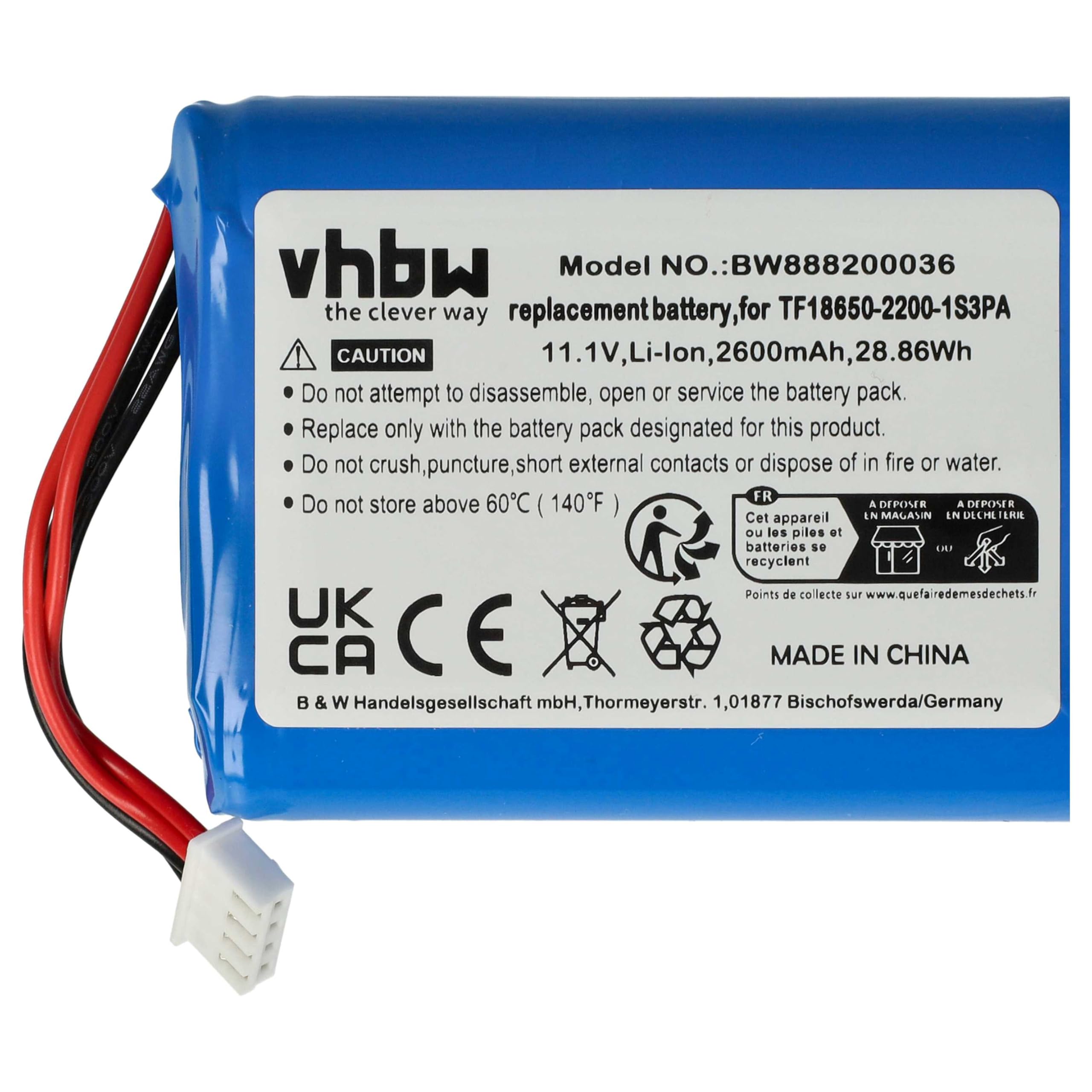 vhbw Batteria speaker 2600mAh 11,1V per Marshall Stockwell