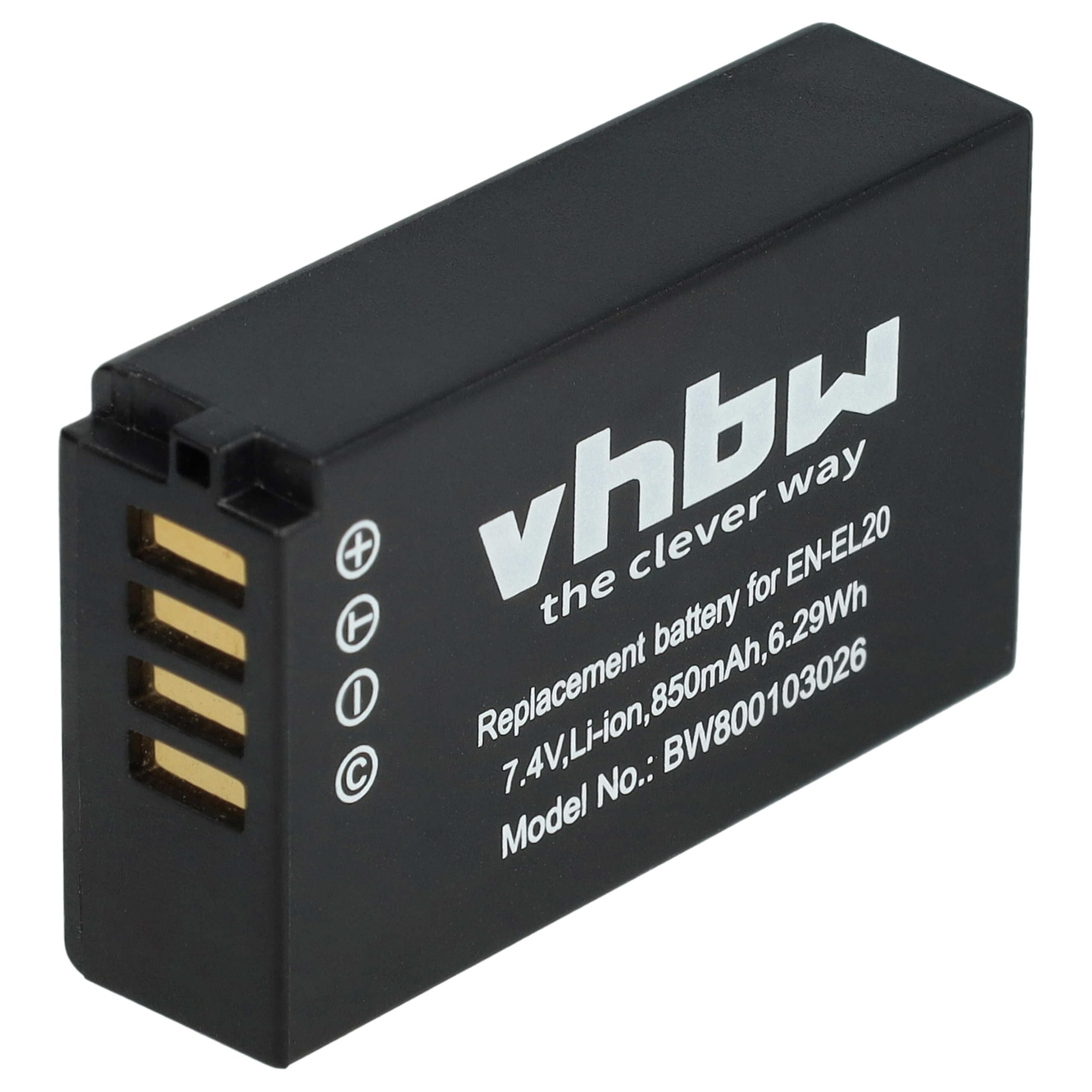 vhbw Batteria fotocamera Nikon EN-EL20 850mAh Li-Ion