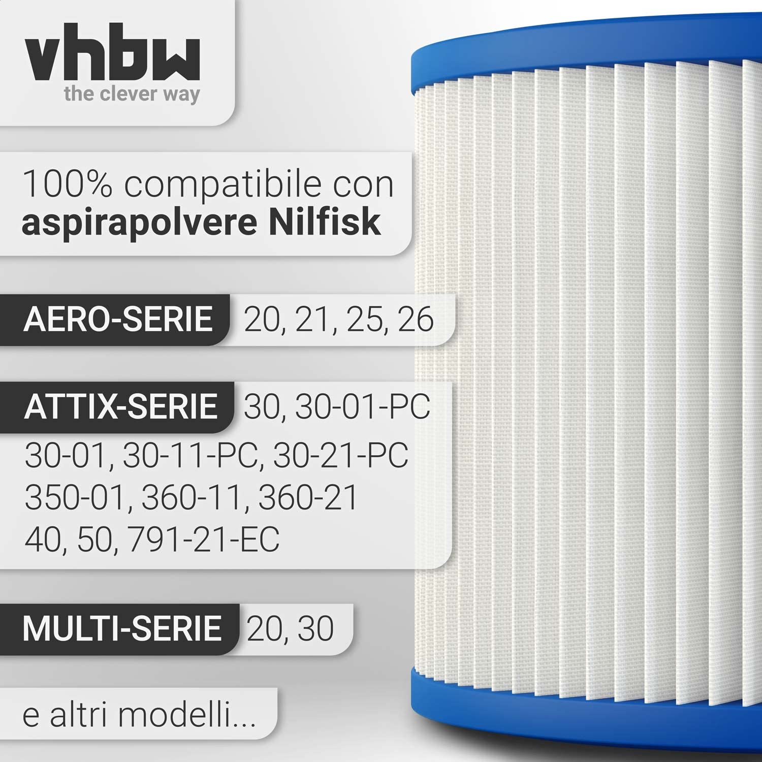 vhbw Filtro Rotondo 107402338 per Nilfisk Aero Blu