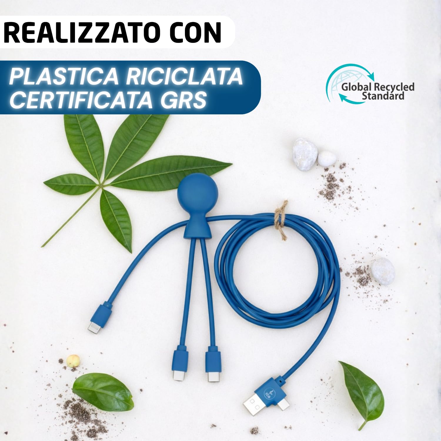 Xoopar Mr Bio Long Cavo USB 4 in 1 Blu 1 m Plastica Riciclata
