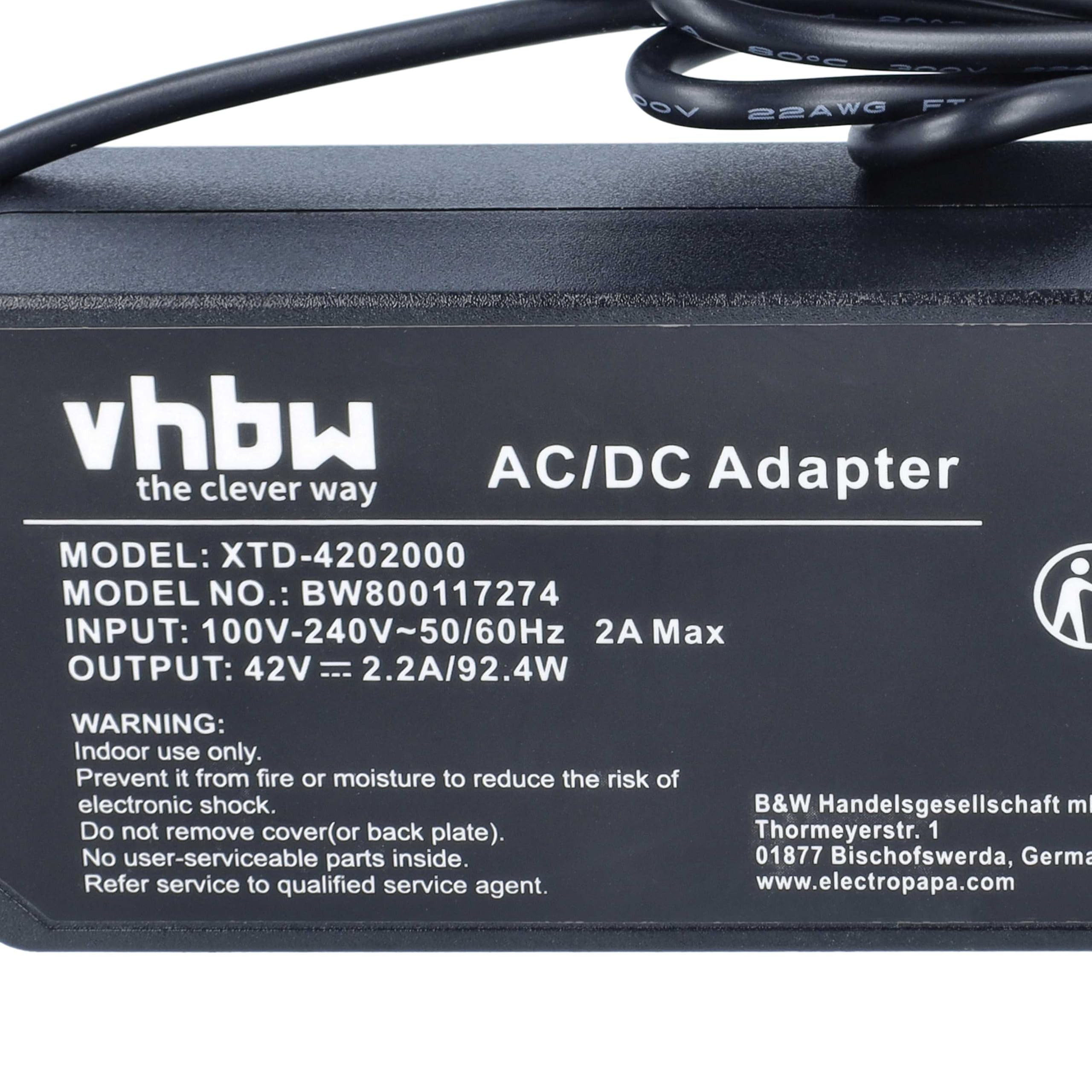 vhbw Caricabatterie per Ebike 36V Li-Ion 100W 42V