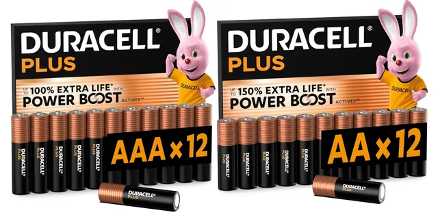 Duracell Plus AA AAA batterie alcaline 24 pezzi power boost