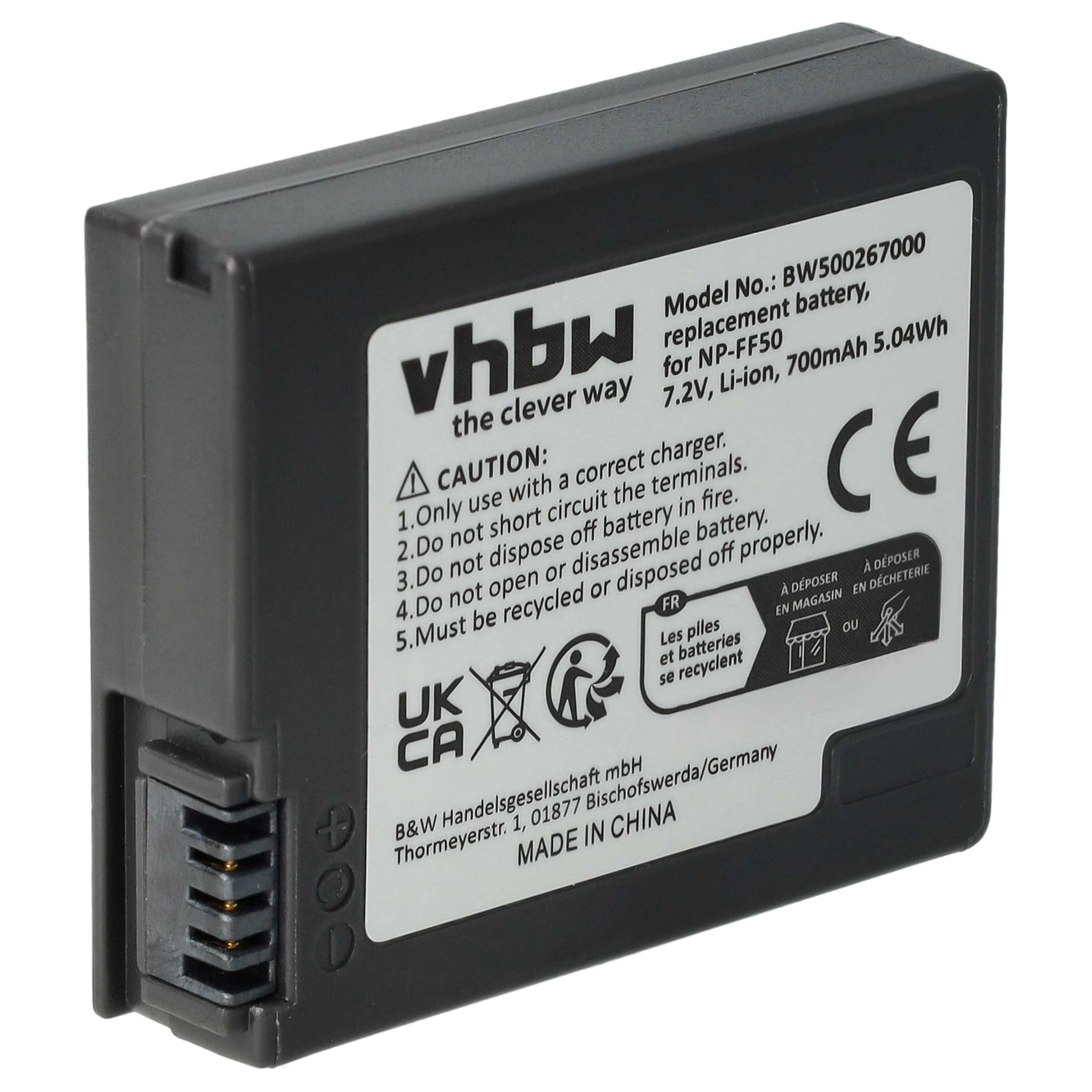vhbw Batteria NP-FF50 Videocamera Sony 700mAh 7,2V Li-Ion