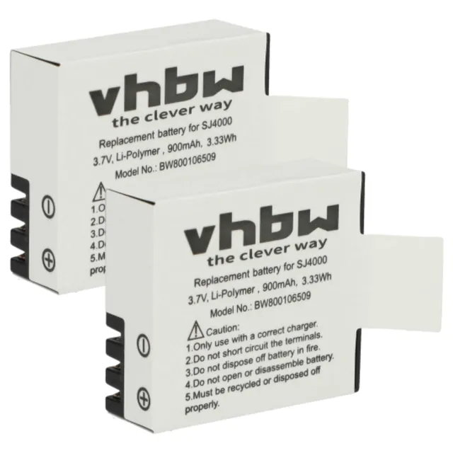 vhbw Set 2 batterie action cam SJ4000 900mAh per DBPower