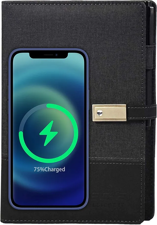 Leicke Taccuino A5 Pelle con Power Bank 8000mAh Ricarica Qi