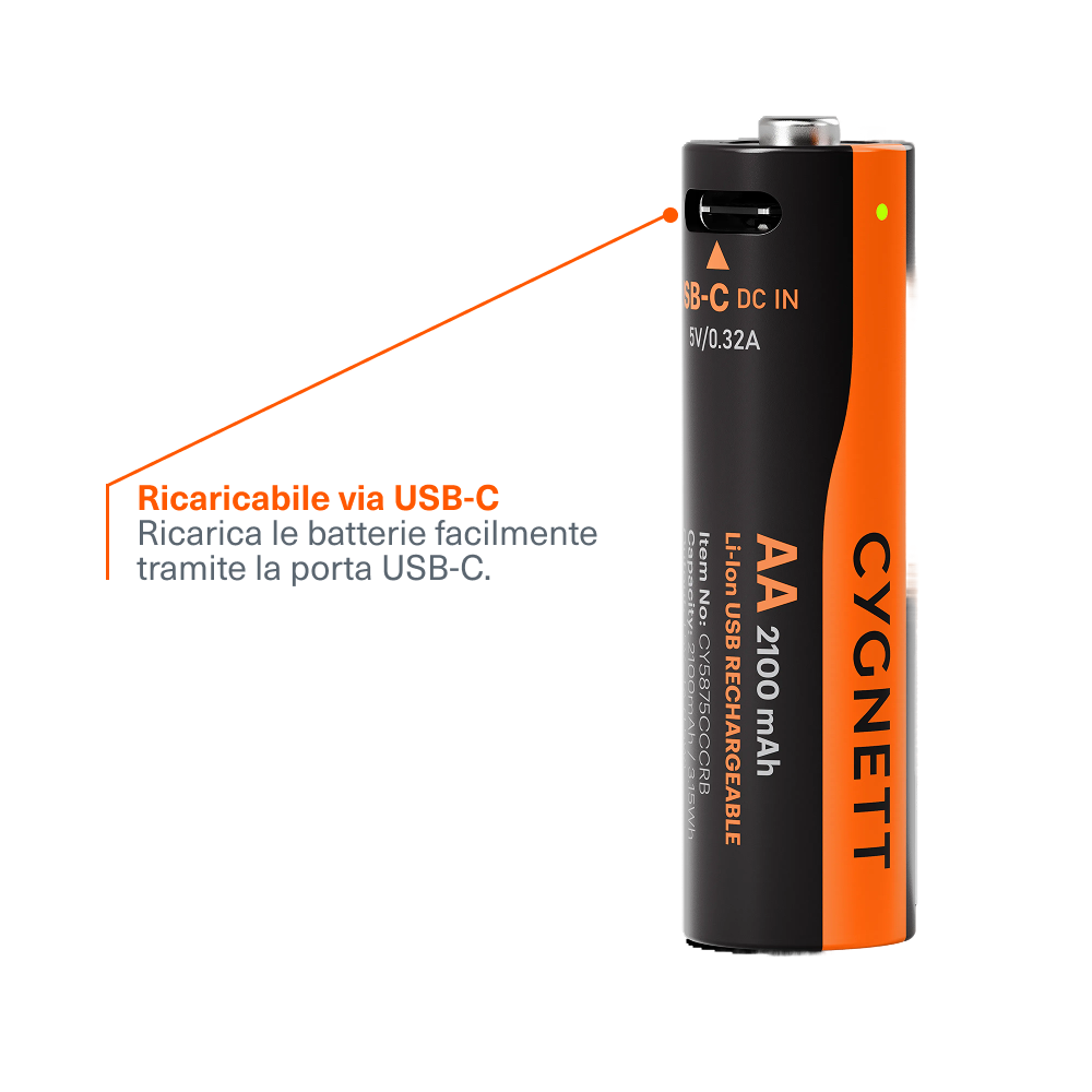 Cygnett batterie AA ricaricabili USB-C 4 pezzi 1,5V
