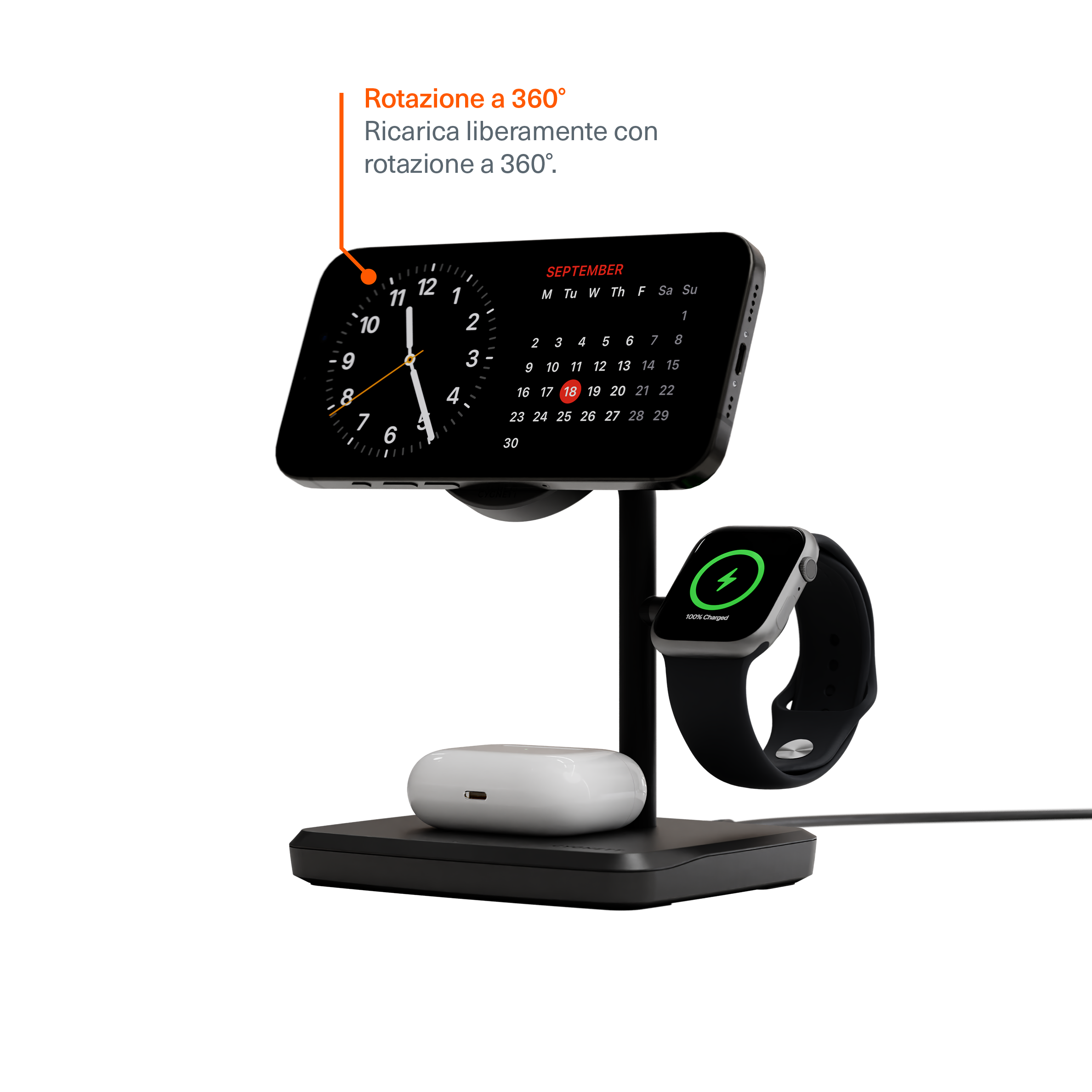 Cygnett ChargeBase Caricatore Wireless 3-in-1 Nero 15W