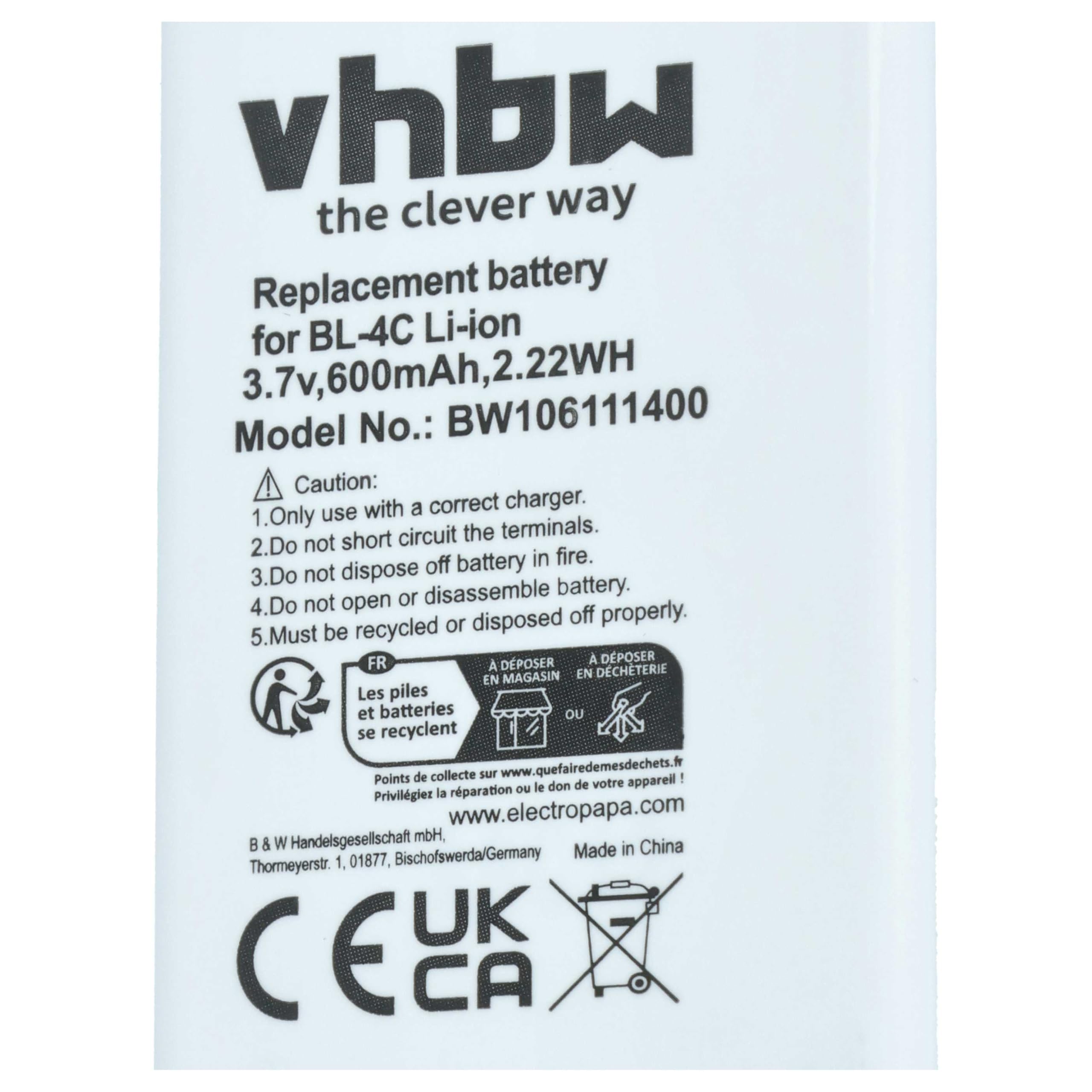 vhbw Batteria Smartphone 600mAh 3.7V Li-Ion 1 Pezzo