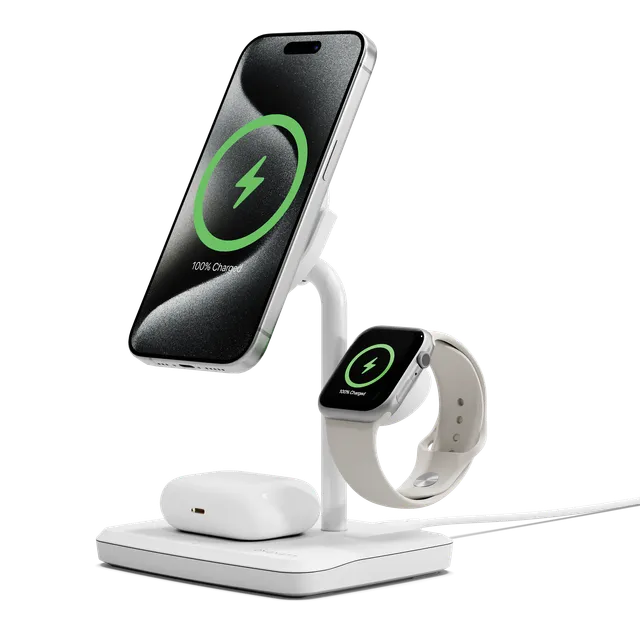 Cygnett ChargeBase Caricabatterie Wireless 3-in-1 15W Bianco