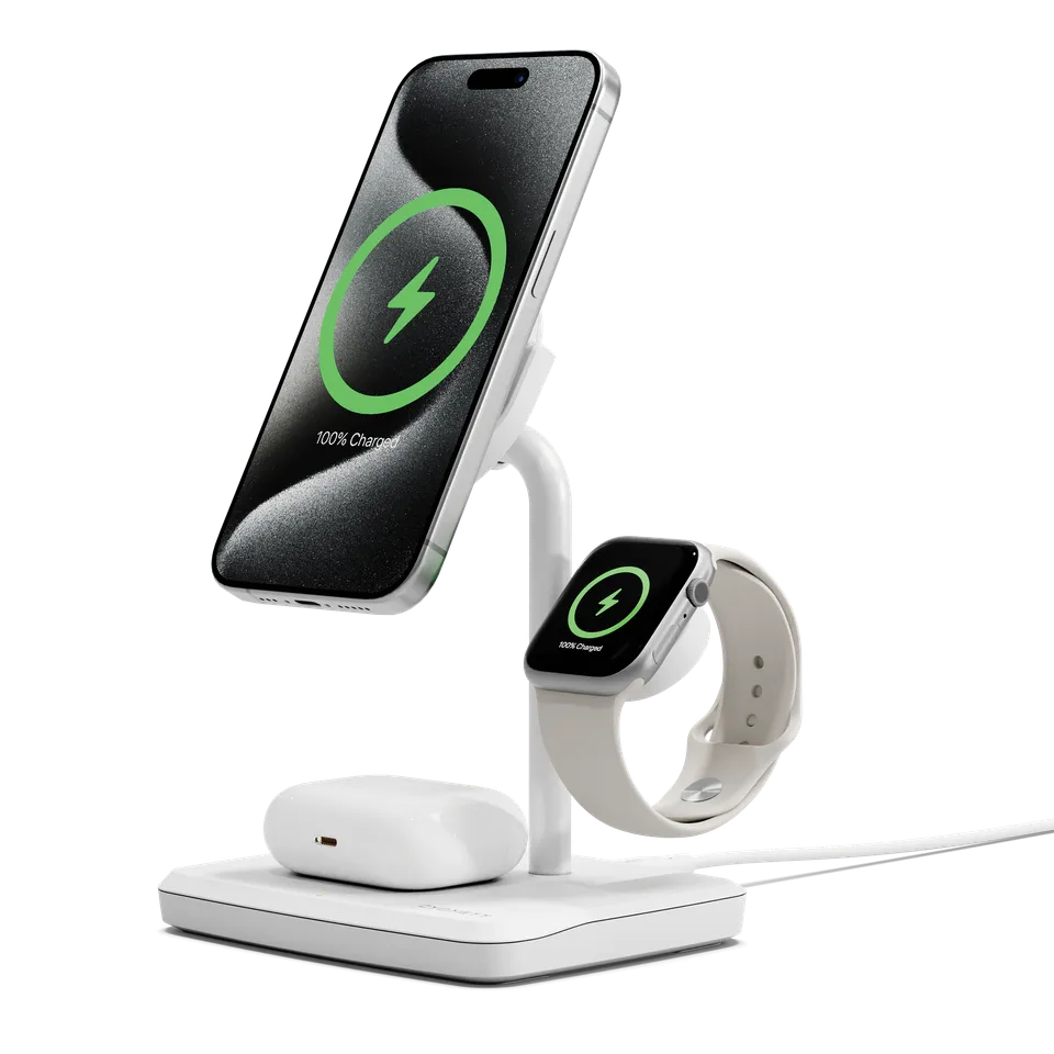 Cygnett ChargeBase Caricabatterie Wireless 3-in-1 15W Bianco