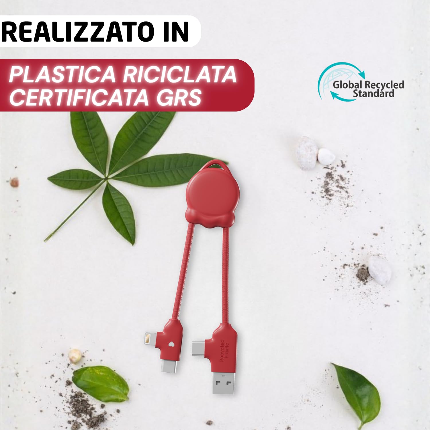 Xoopar OctoMini Cavo Multi USB 4 in 1 Rosso Portachiavi
