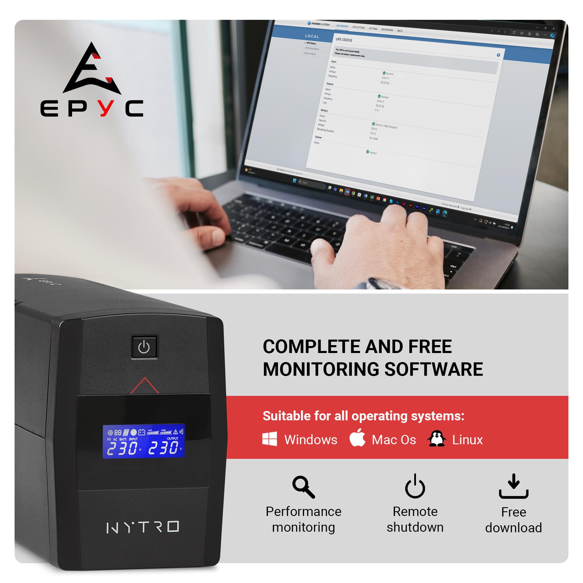 EPYC NYTRO UPS 800VA/480W onda sinusoidale pura
