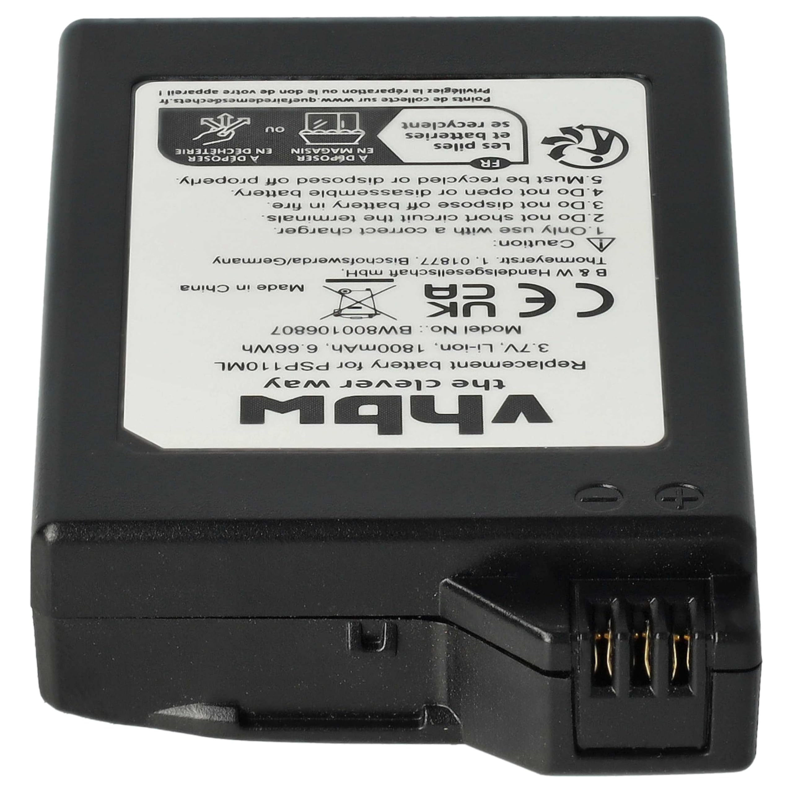 vhbw Batteria PSP-110 1800mAh per PSP-1000 nera litio