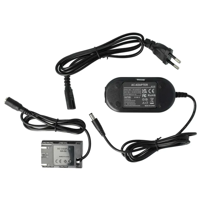 vhbw Alimentatore ACK-E6 + DR-E6 Fotocamera Canon 2m Nero