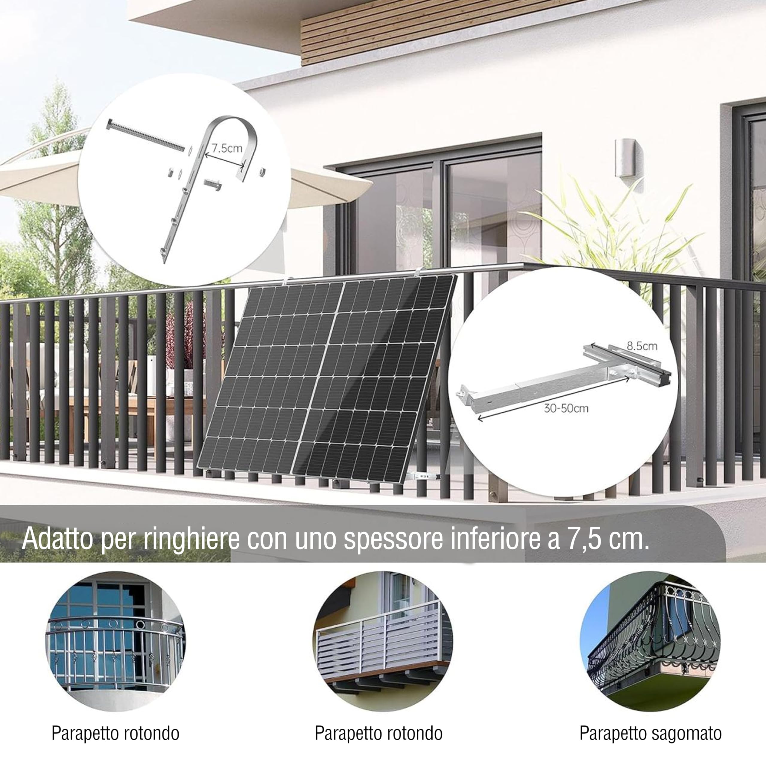 Leicke ULL staffa per pannello solare balcone alluminio