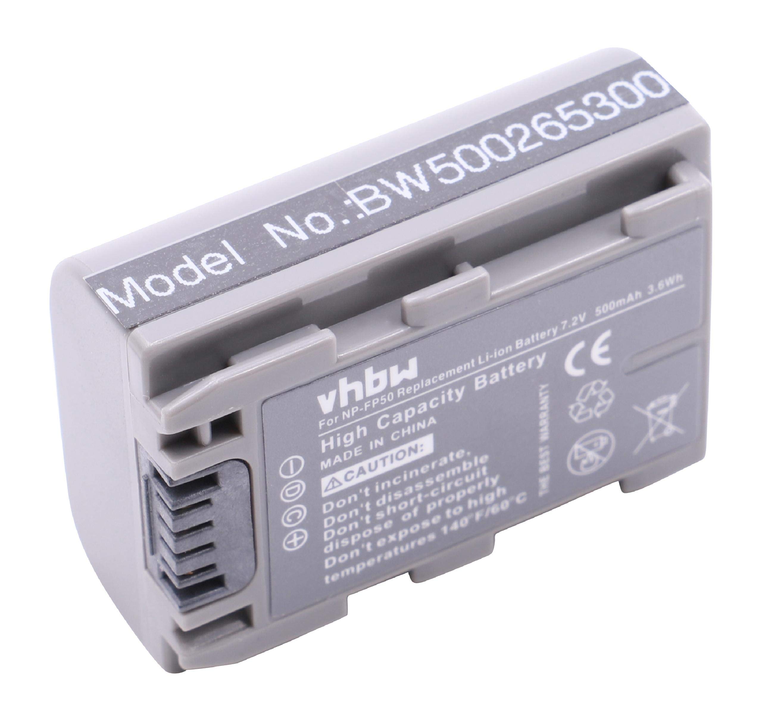 vhbw NP-FP50 batteria videocamera 600mAh per Sony Handycam