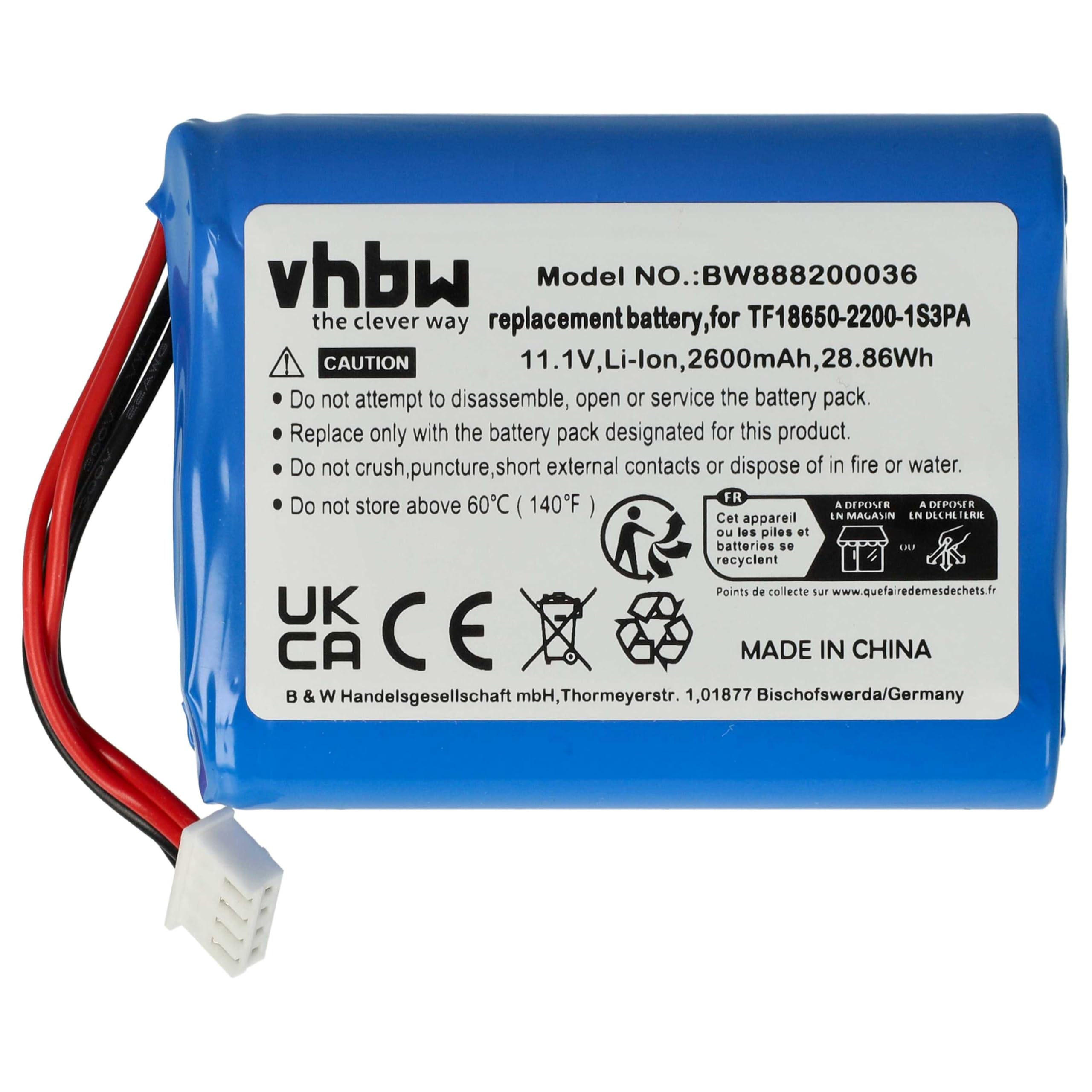 vhbw Batteria speaker 2600mAh 11,1V per Marshall Stockwell